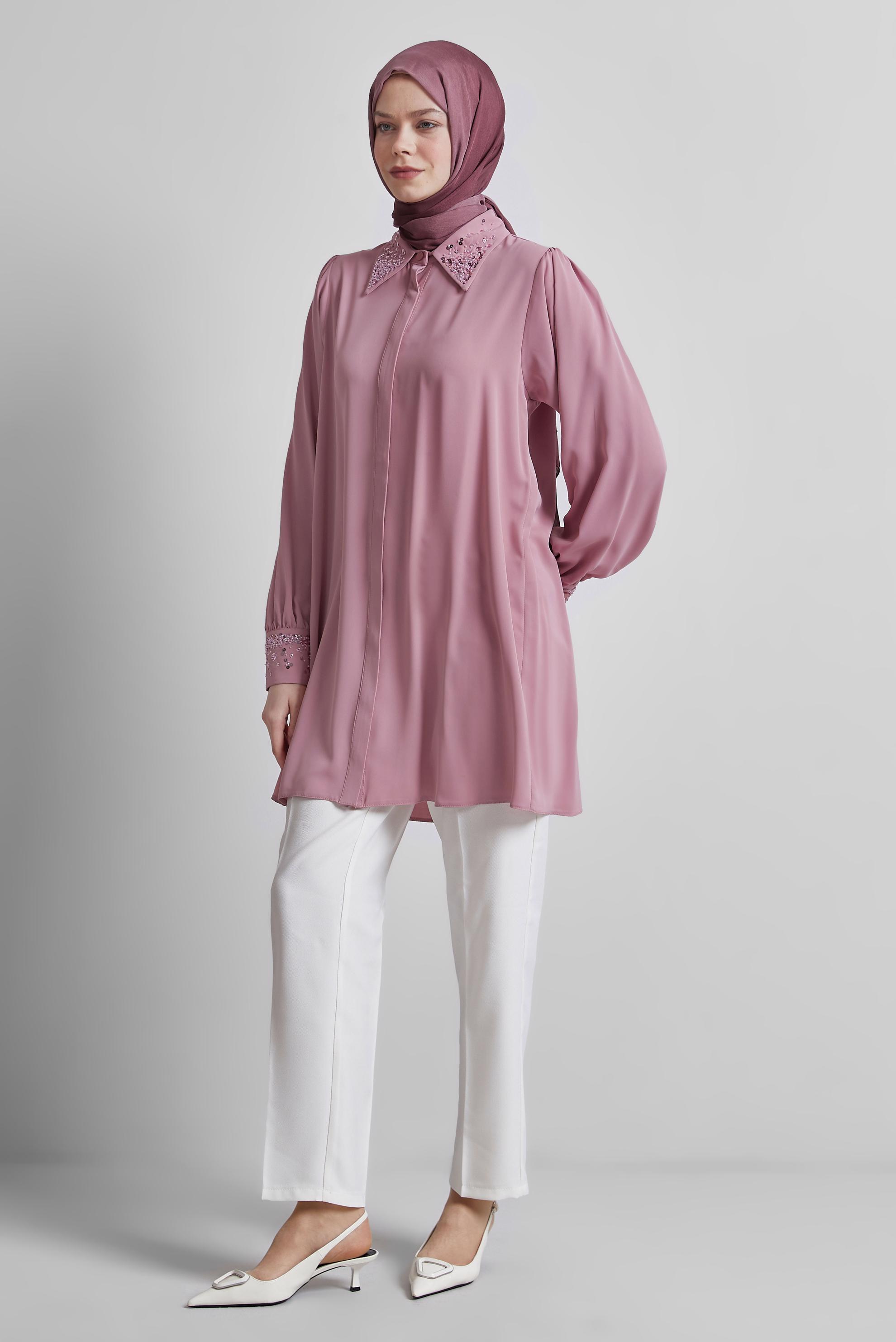 Tesettür giyim PUDRA PUL BASKILI GÖMLEK TUNİK 45320