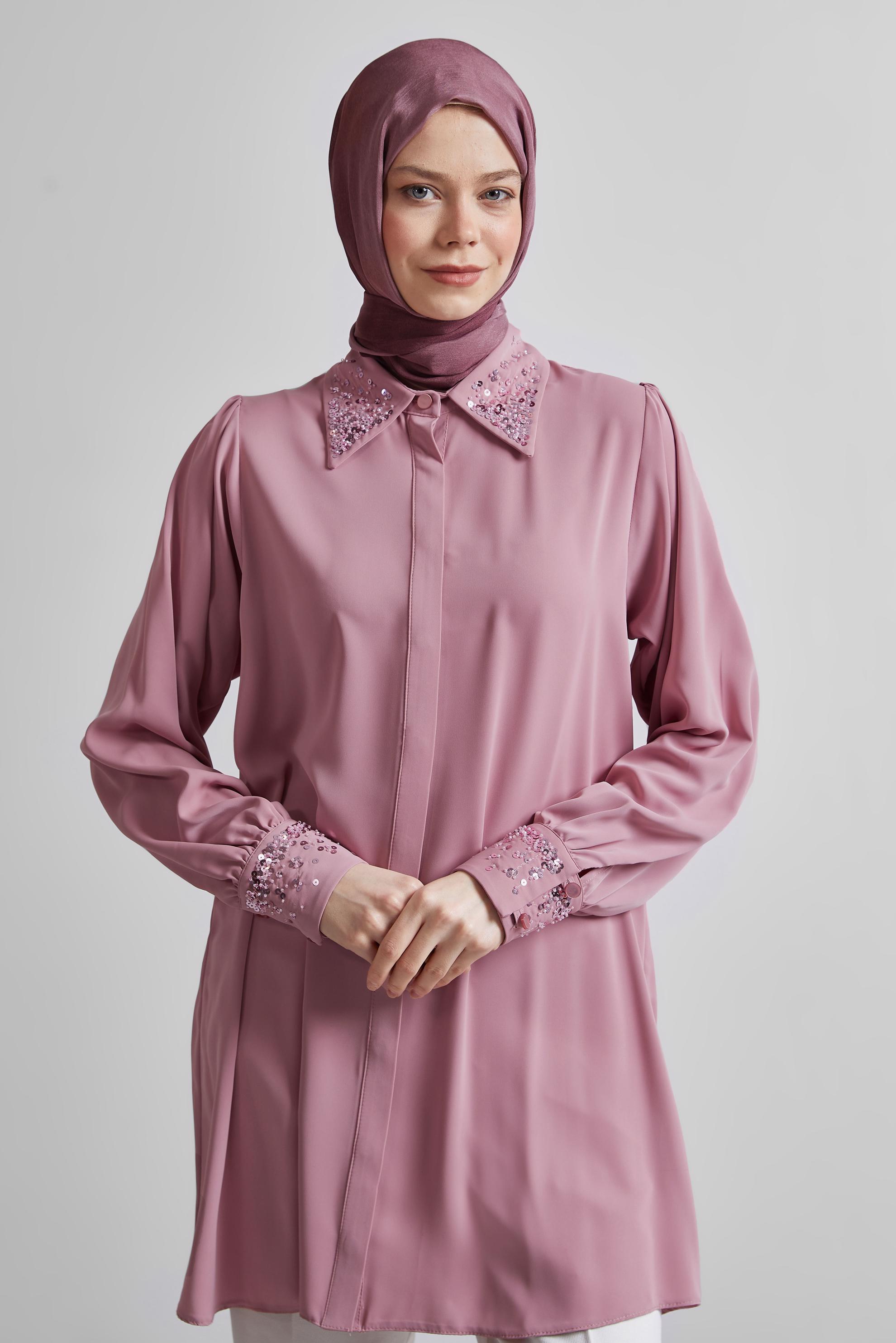 Tesettür giyim PUDRA PUL BASKILI GÖMLEK TUNİK 45320