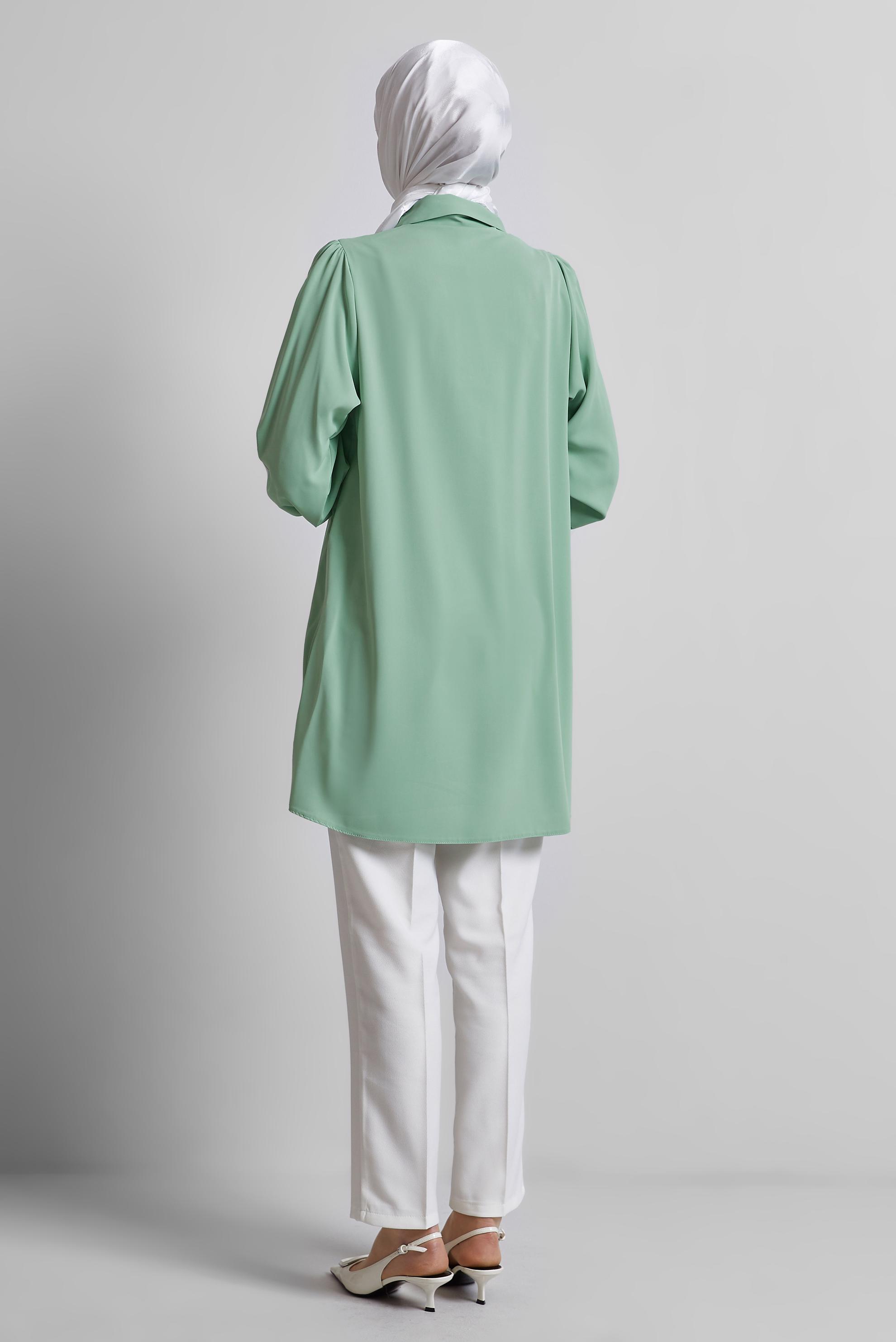 Tesettür giyim YEŞİL PUL BASKILI GÖMLEK TUNİK 45320