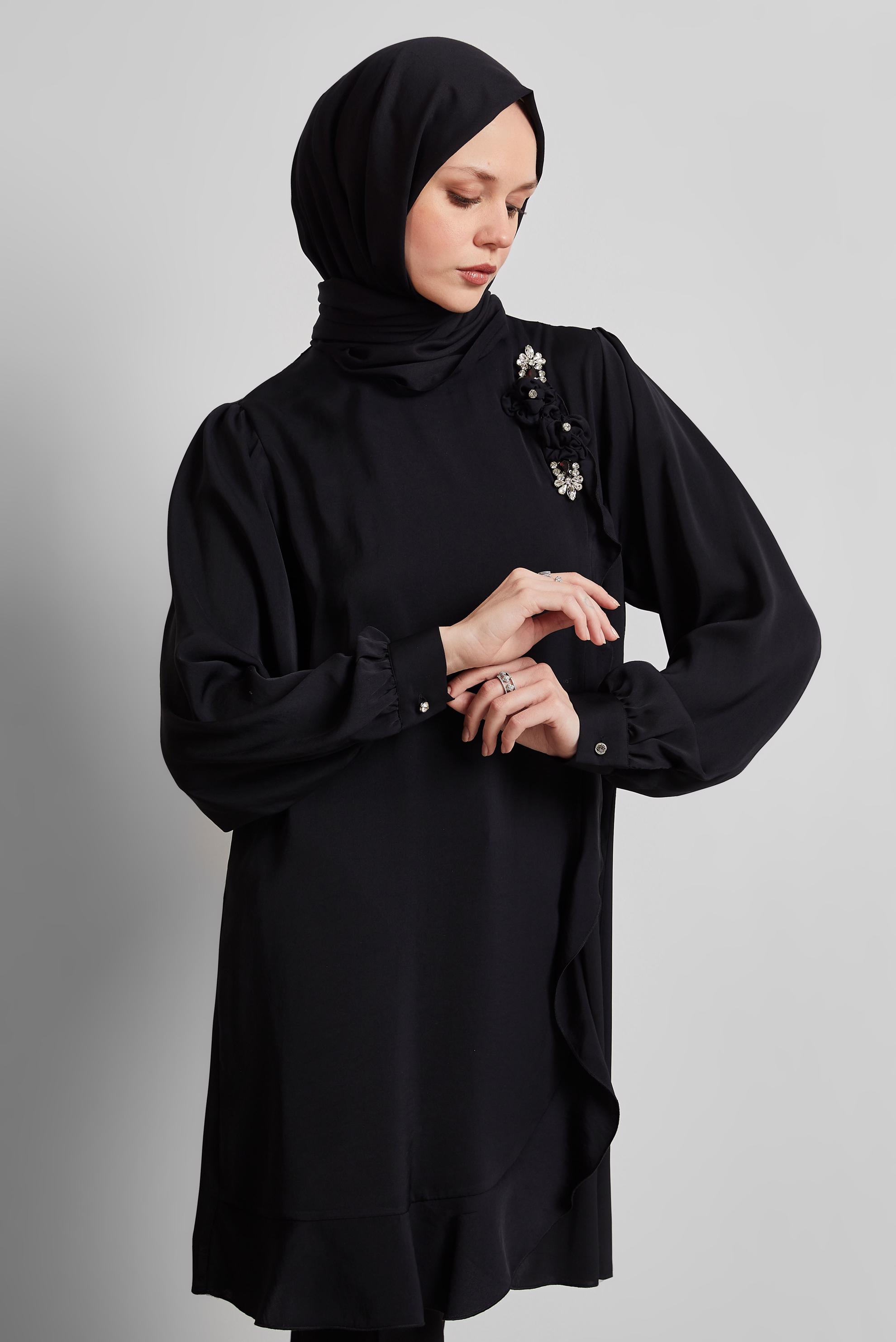 Tesettür giyim SİYAH TAŞ DETAYLI TUNİK 45322