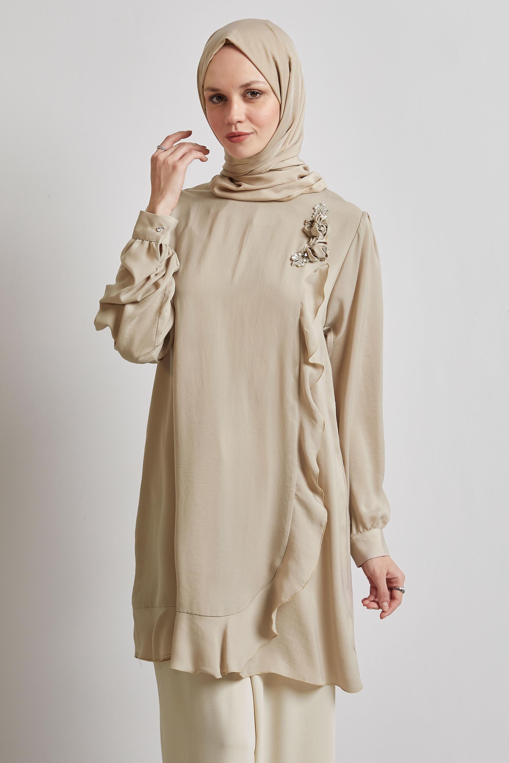 Tesettür giyim KUM TAŞ DETAYLI TUNİK 45322
