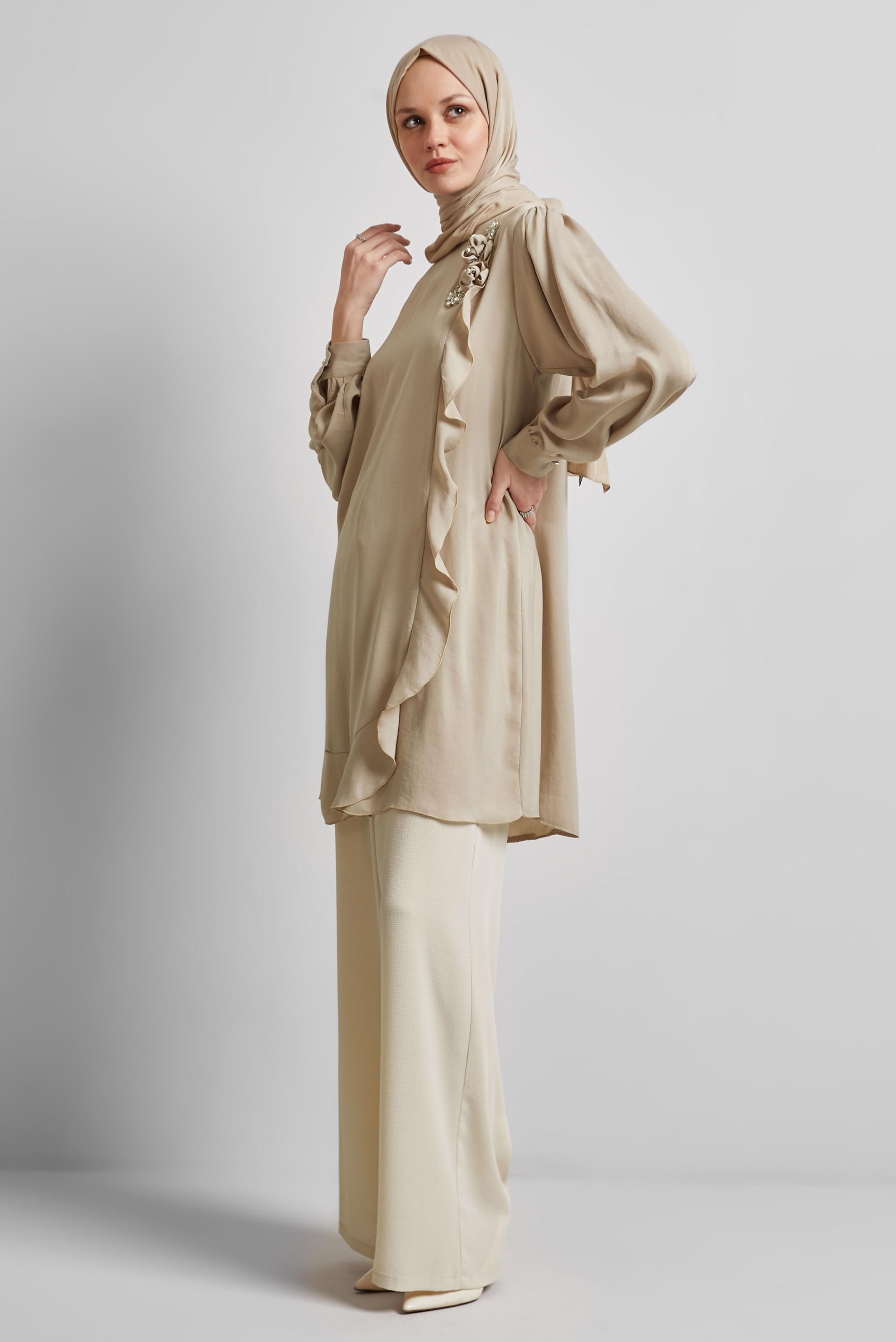 Tesettür giyim KUM TAŞ DETAYLI TUNİK 45322