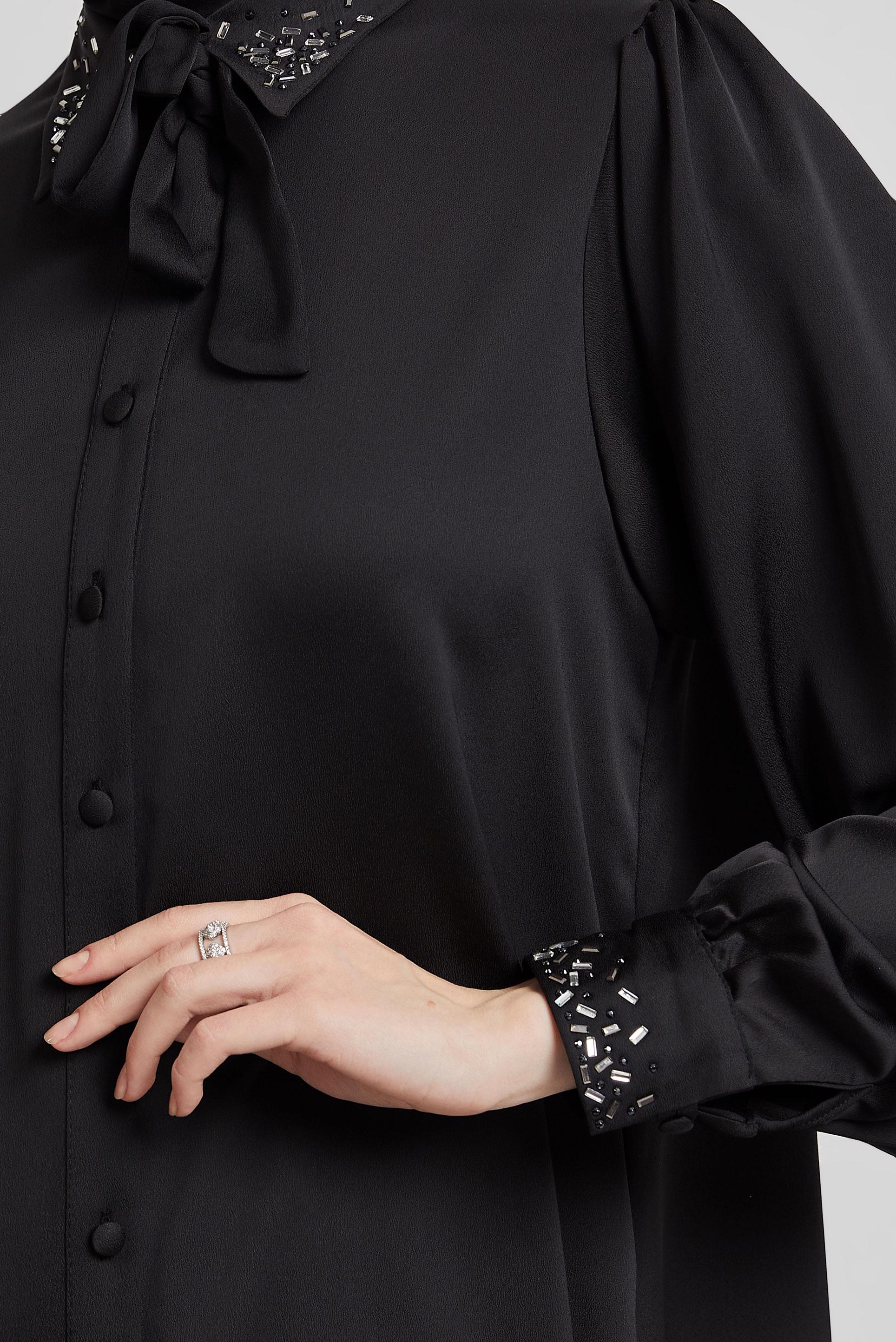 Tesettür giyim SİYAH TAŞ DETAYLI SATEN TUNİK 45323