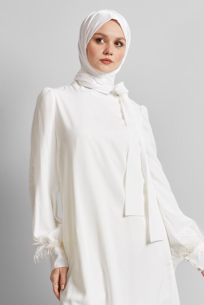 Tesettür giyim BEYAZ TÜY DETAYLI TUNİK 45324 - ALVİNA