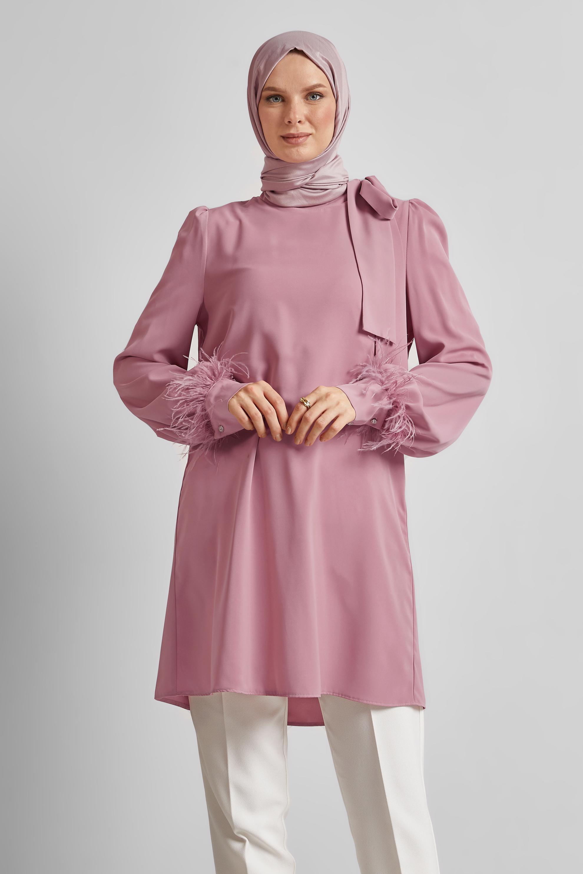 Tesettür giyim PUDRA TÜY DETAYLI TUNİK 45324
