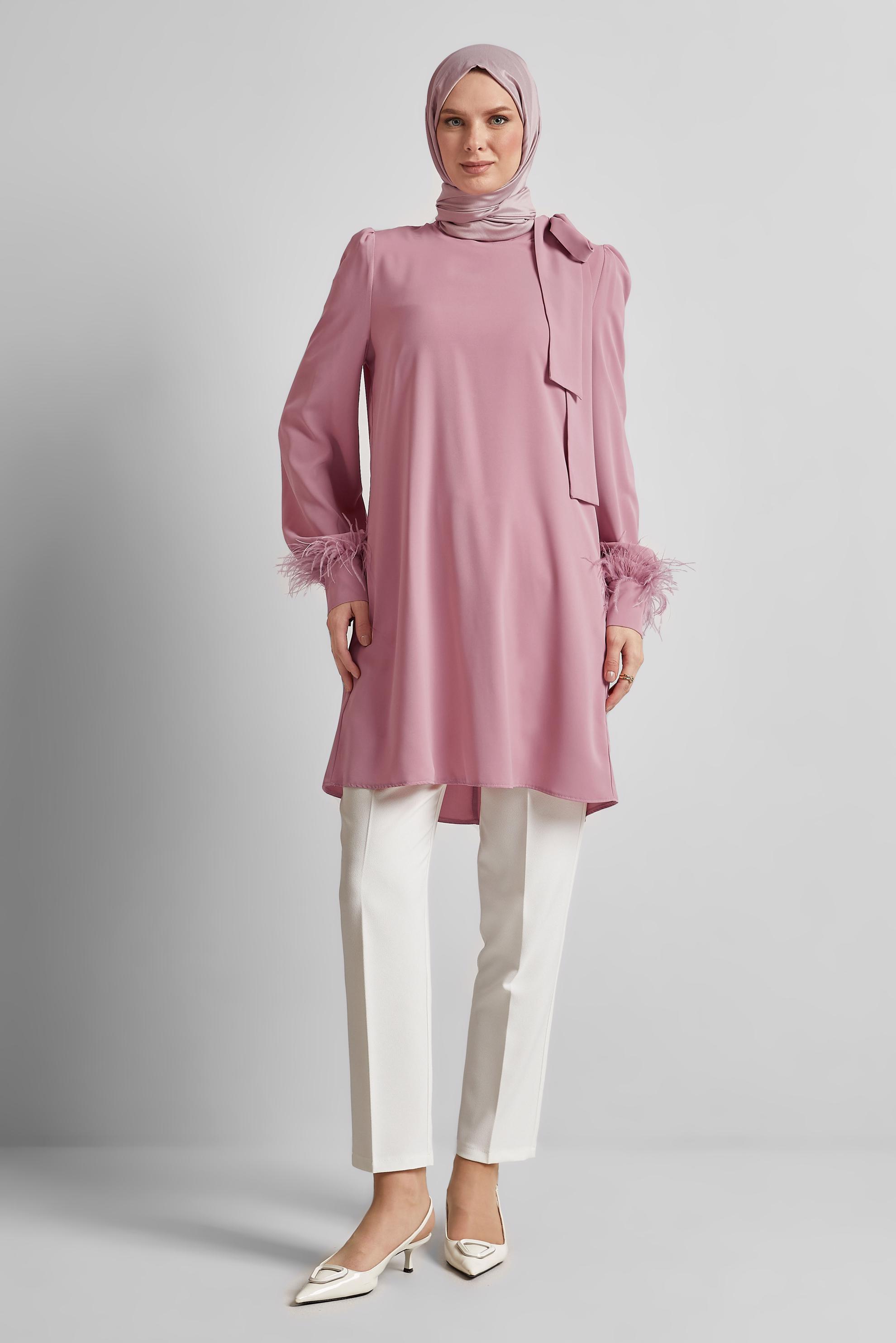Tesettür giyim PUDRA TÜY DETAYLI TUNİK 45324