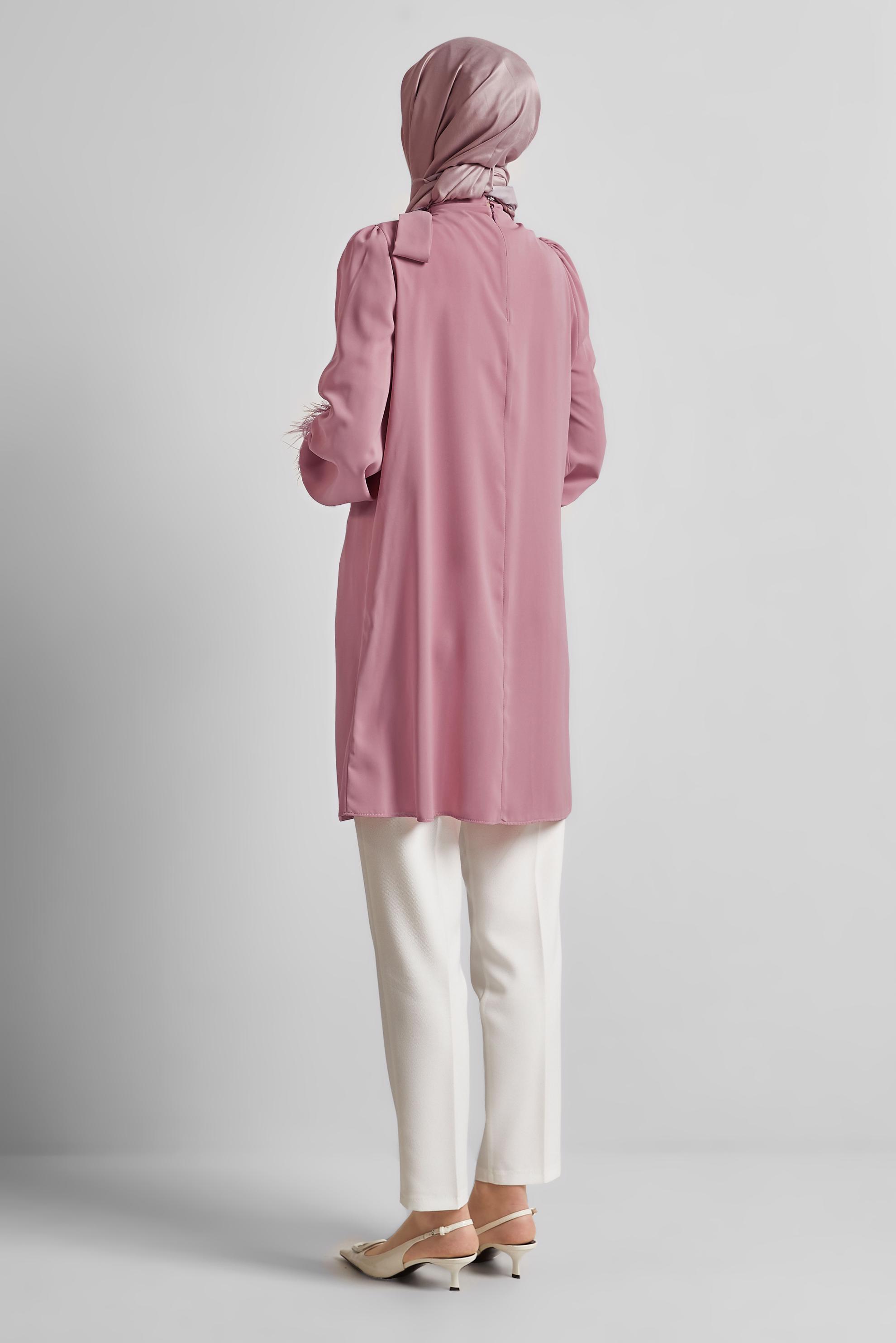 Tesettür giyim PUDRA TÜY DETAYLI TUNİK 45324