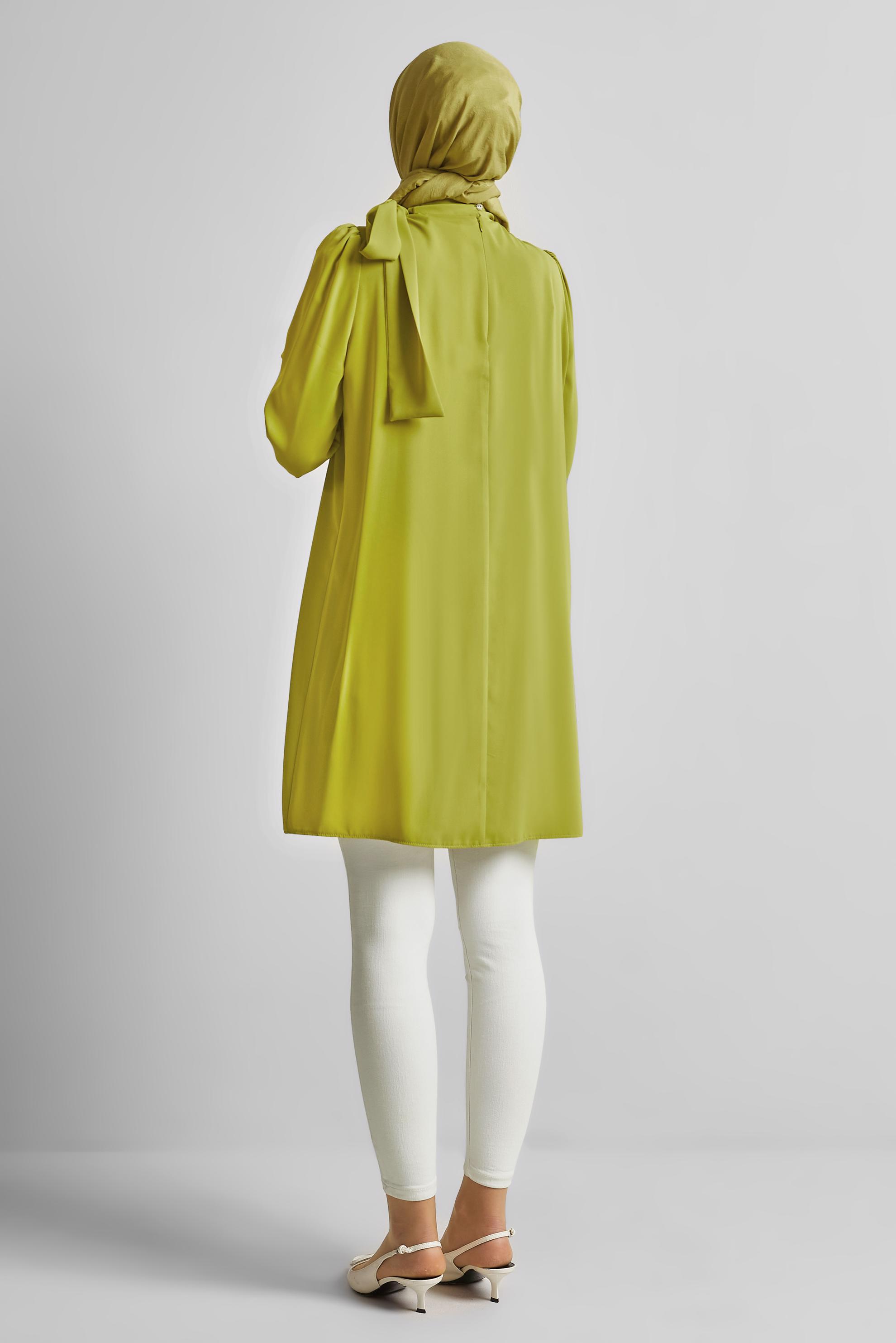 Tesettür giyim YEŞİL TÜY DETAYLI TUNİK 45324