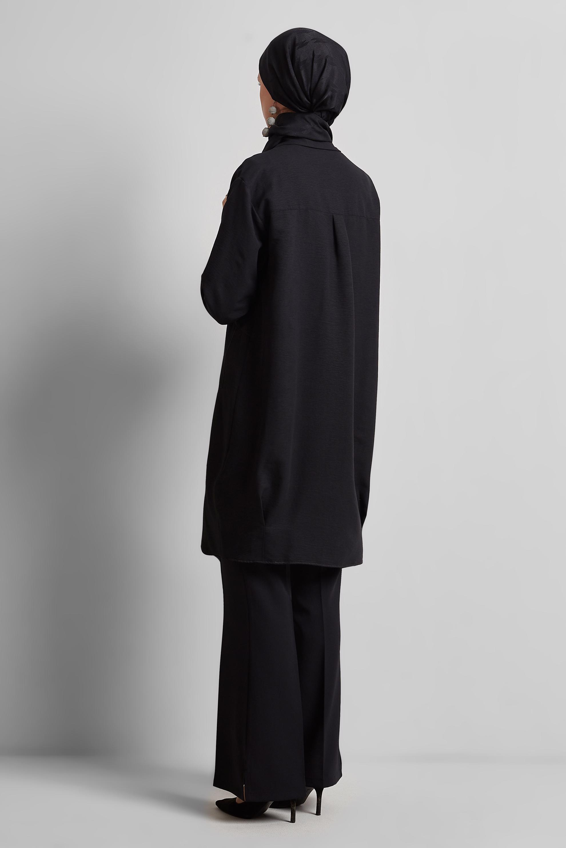 Tesettür giyim SİYAH GÖMLEK YAKA TUNİK 45325