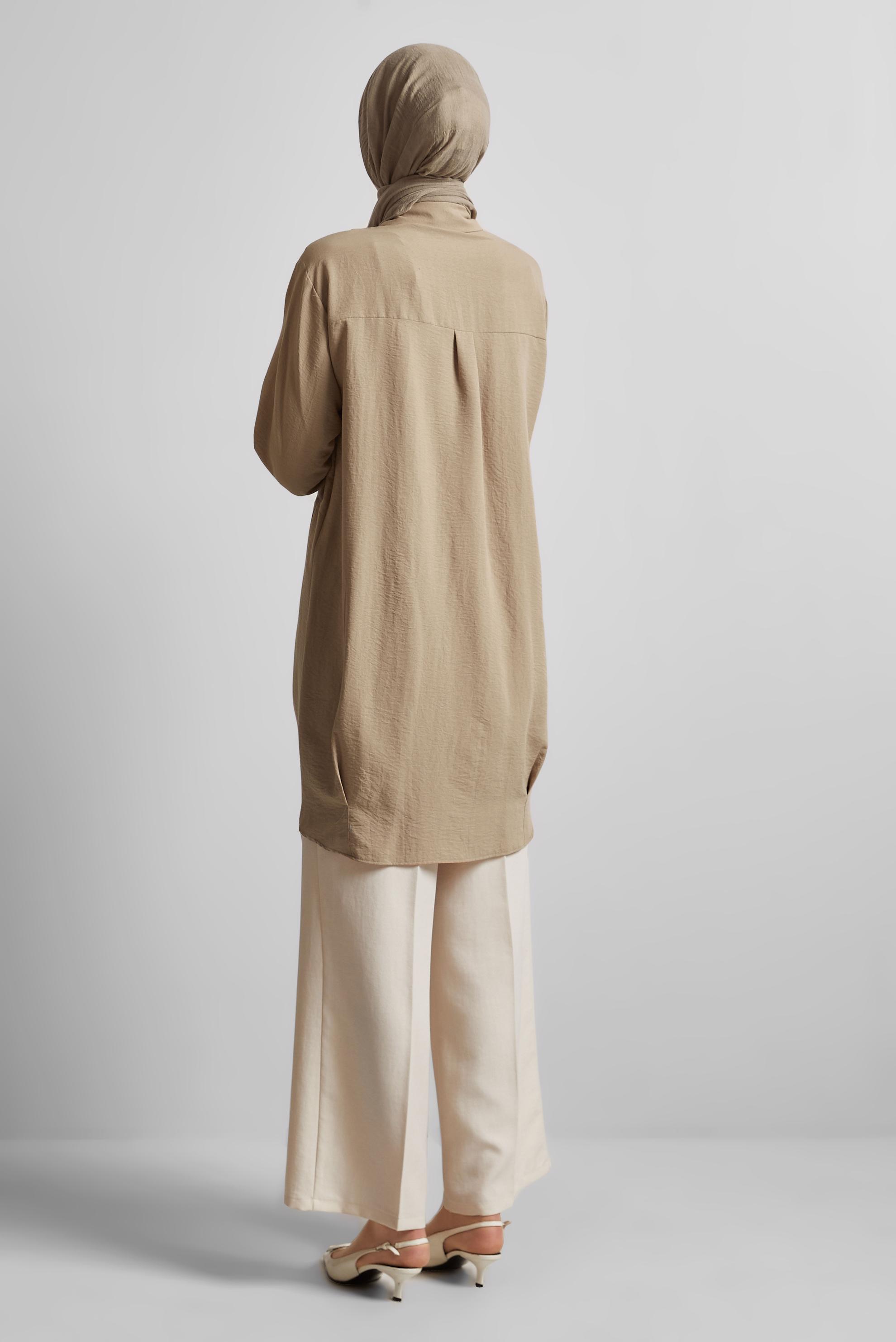 Tesettür giyim KAHVE GÖMLEK YAKA TUNİK 45325