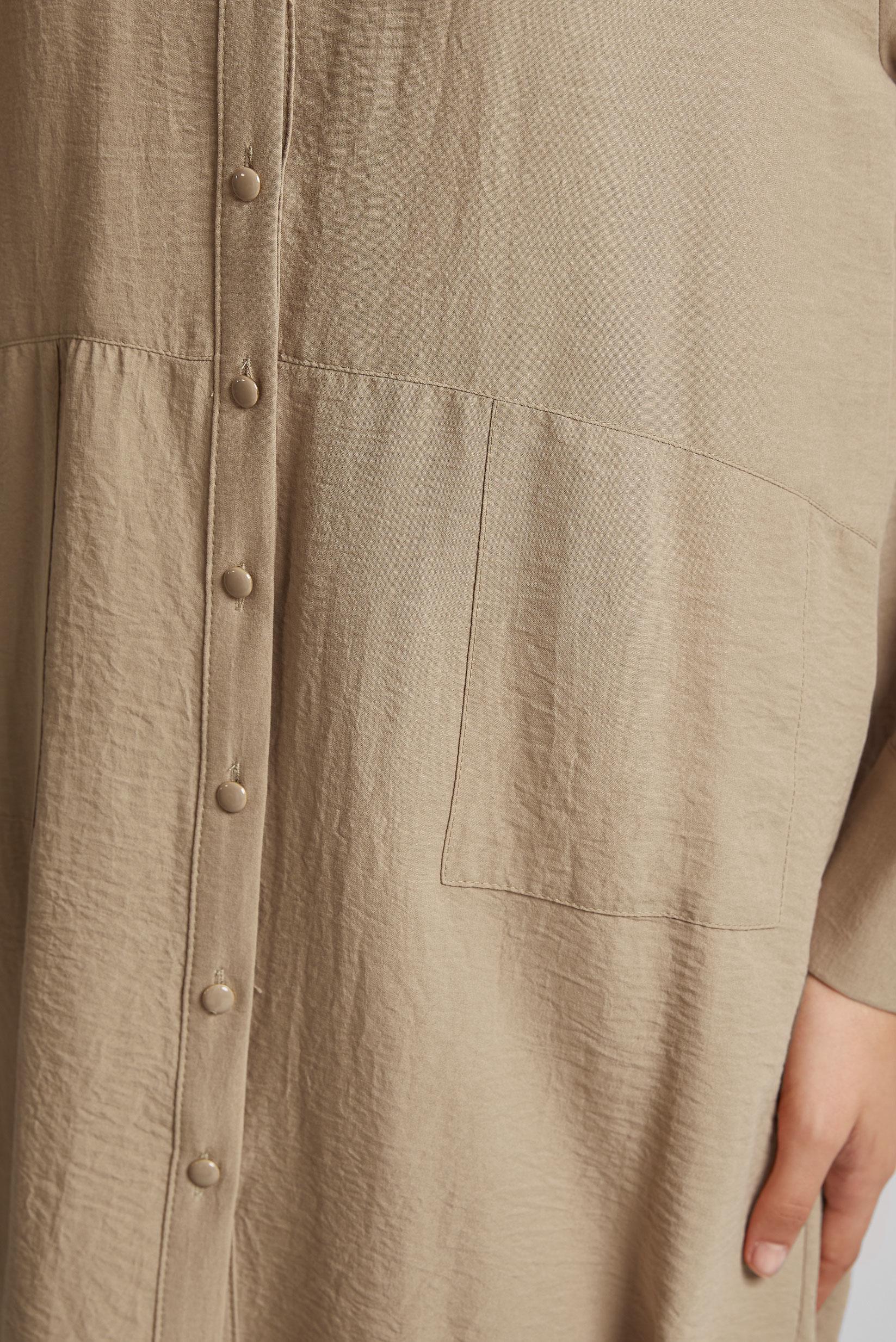 Tesettür giyim KAHVE GÖMLEK YAKA TUNİK 45325