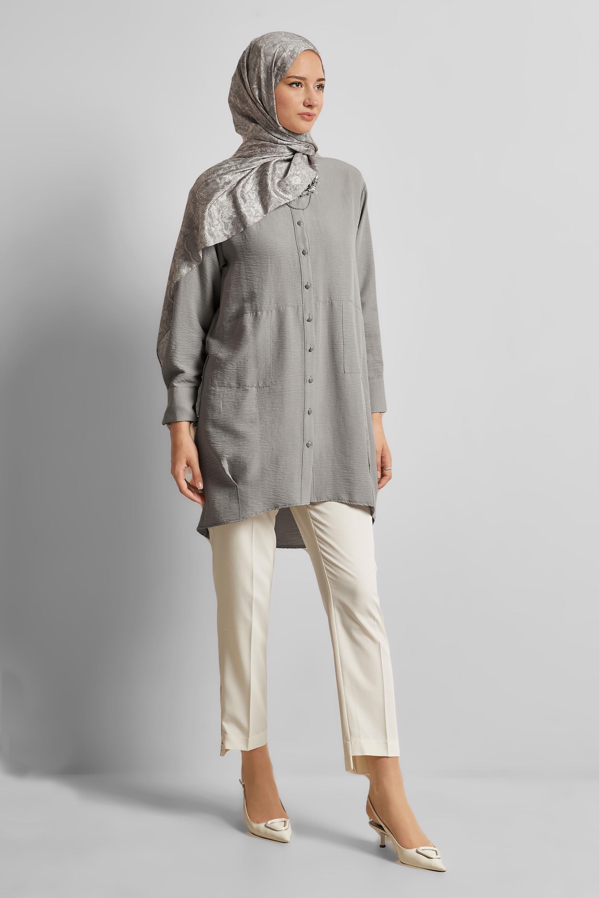 Tesettür giyim GÜMÜŞ GÖMLEK YAKA TUNİK 45325