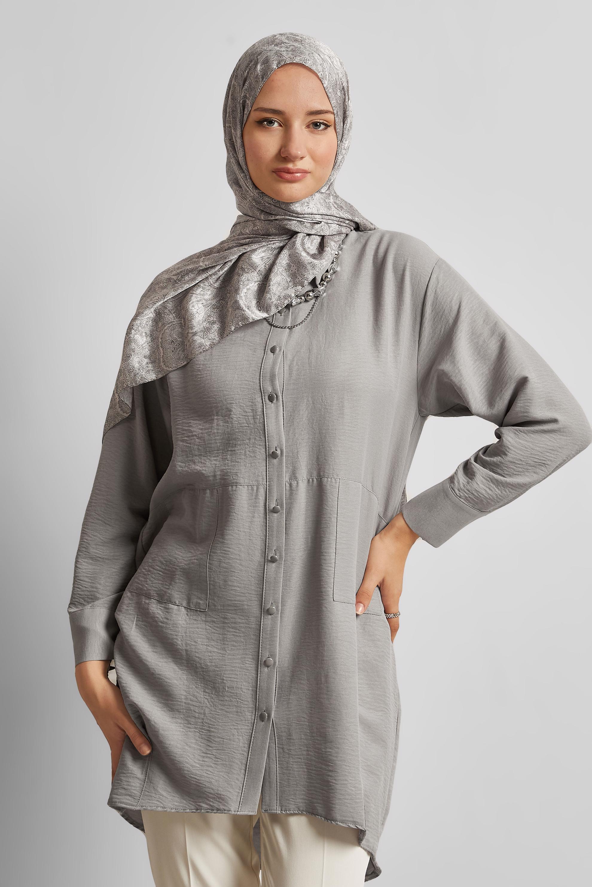 Tesettür giyim GÜMÜŞ GÖMLEK YAKA TUNİK 45325