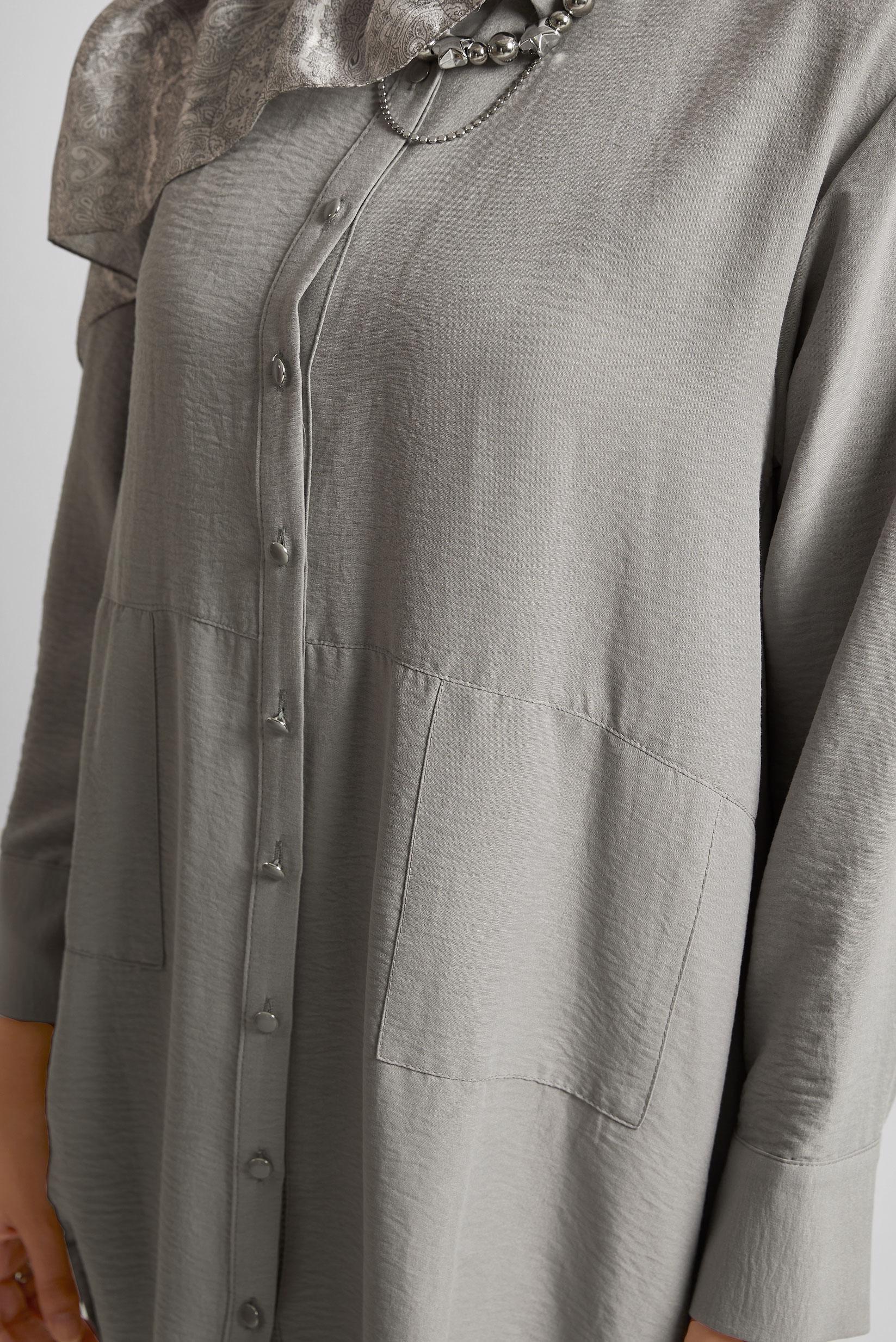 Tesettür giyim GÜMÜŞ GÖMLEK YAKA TUNİK 45325