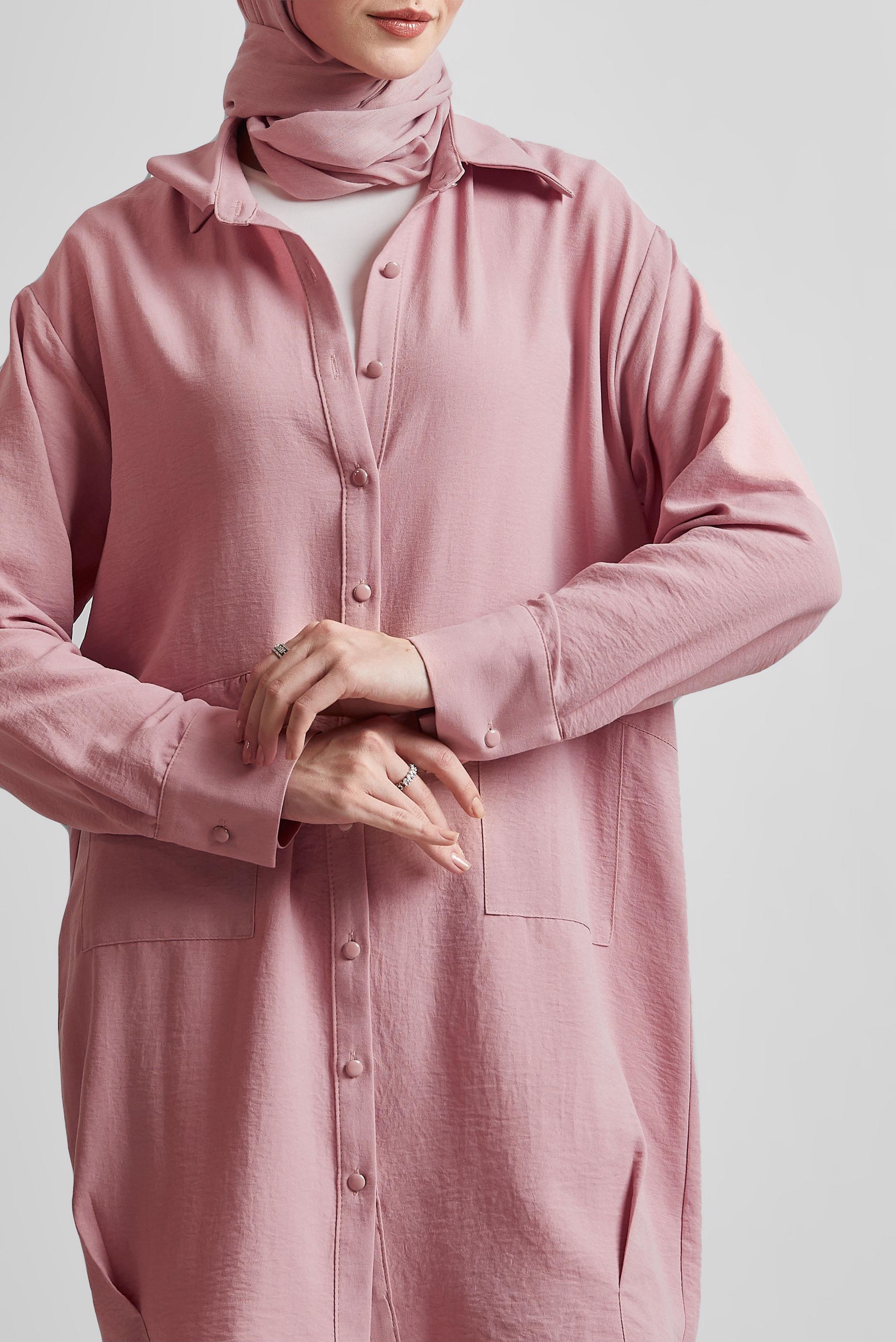 Tesettür giyim PUDRA GÖMLEK YAKA TUNİK 45325