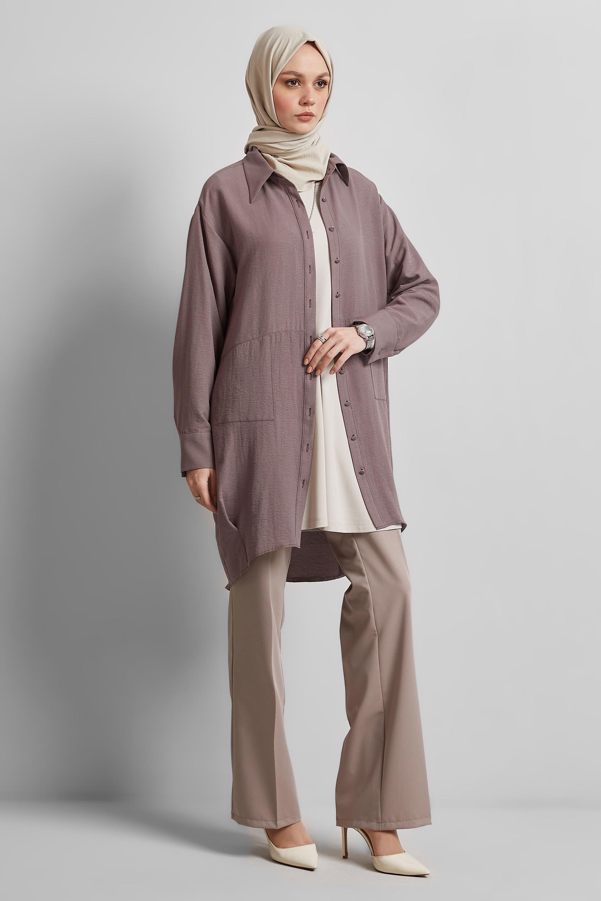 Tesettür giyim VİZON GÖMLEK YAKA TUNİK 45325