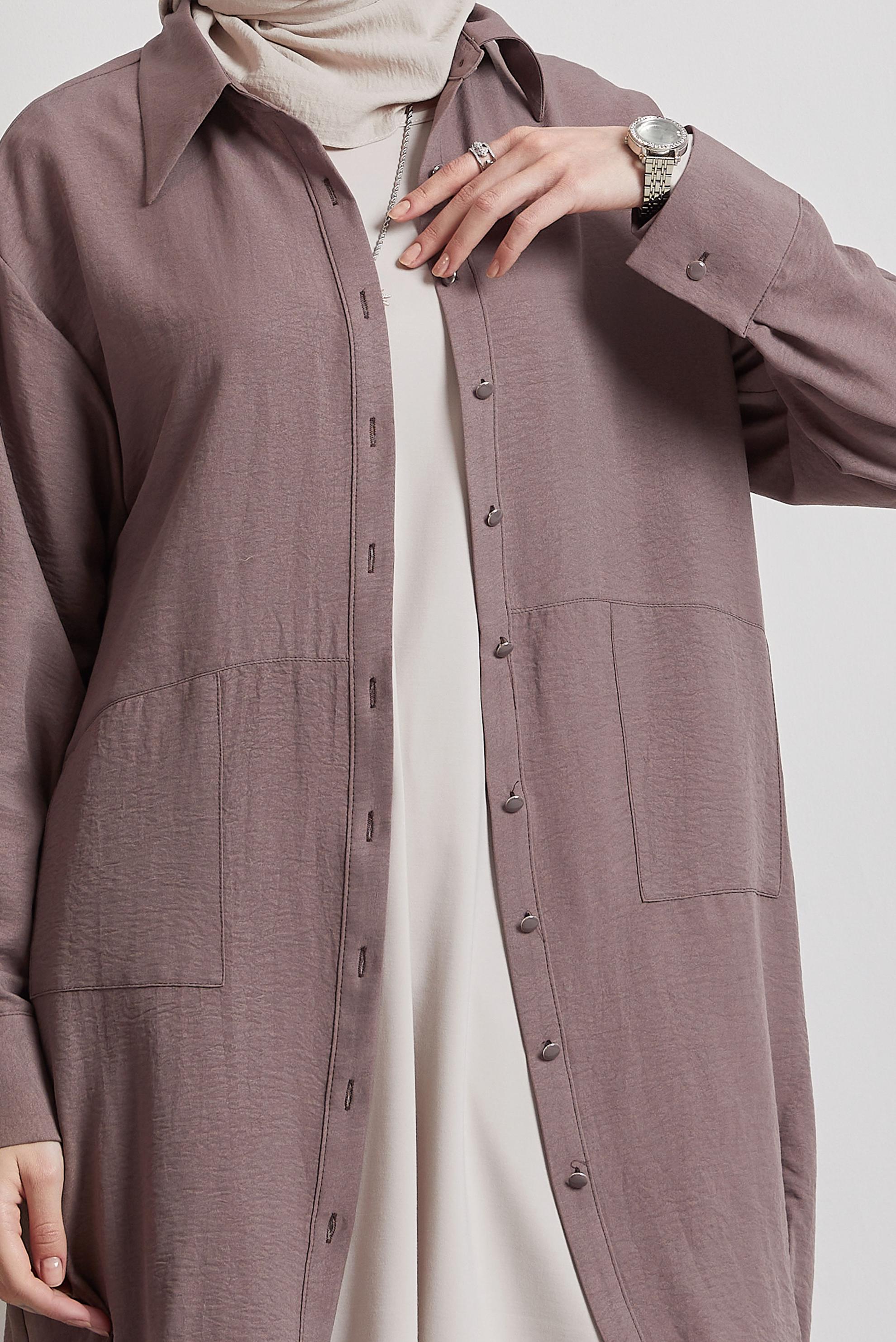 Tesettür giyim VİZON GÖMLEK YAKA TUNİK 45325