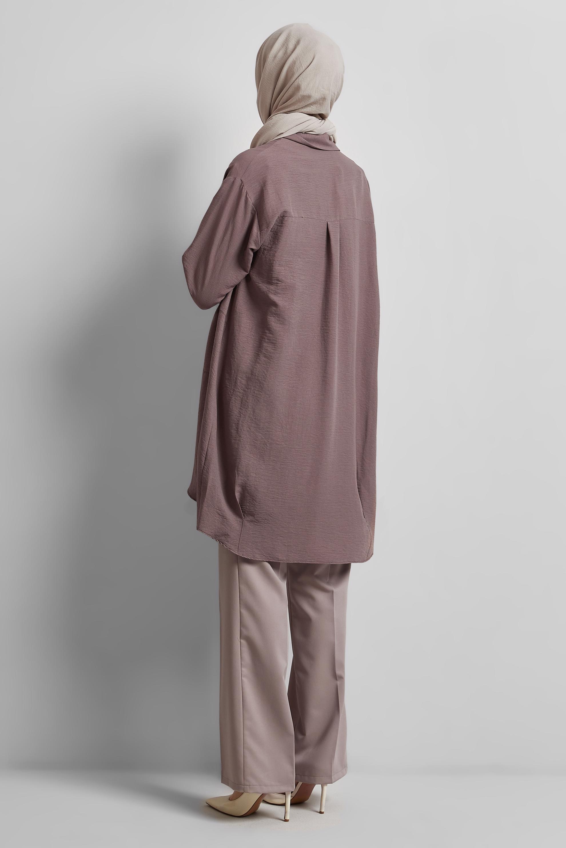 Tesettür giyim VİZON GÖMLEK YAKA TUNİK 45325