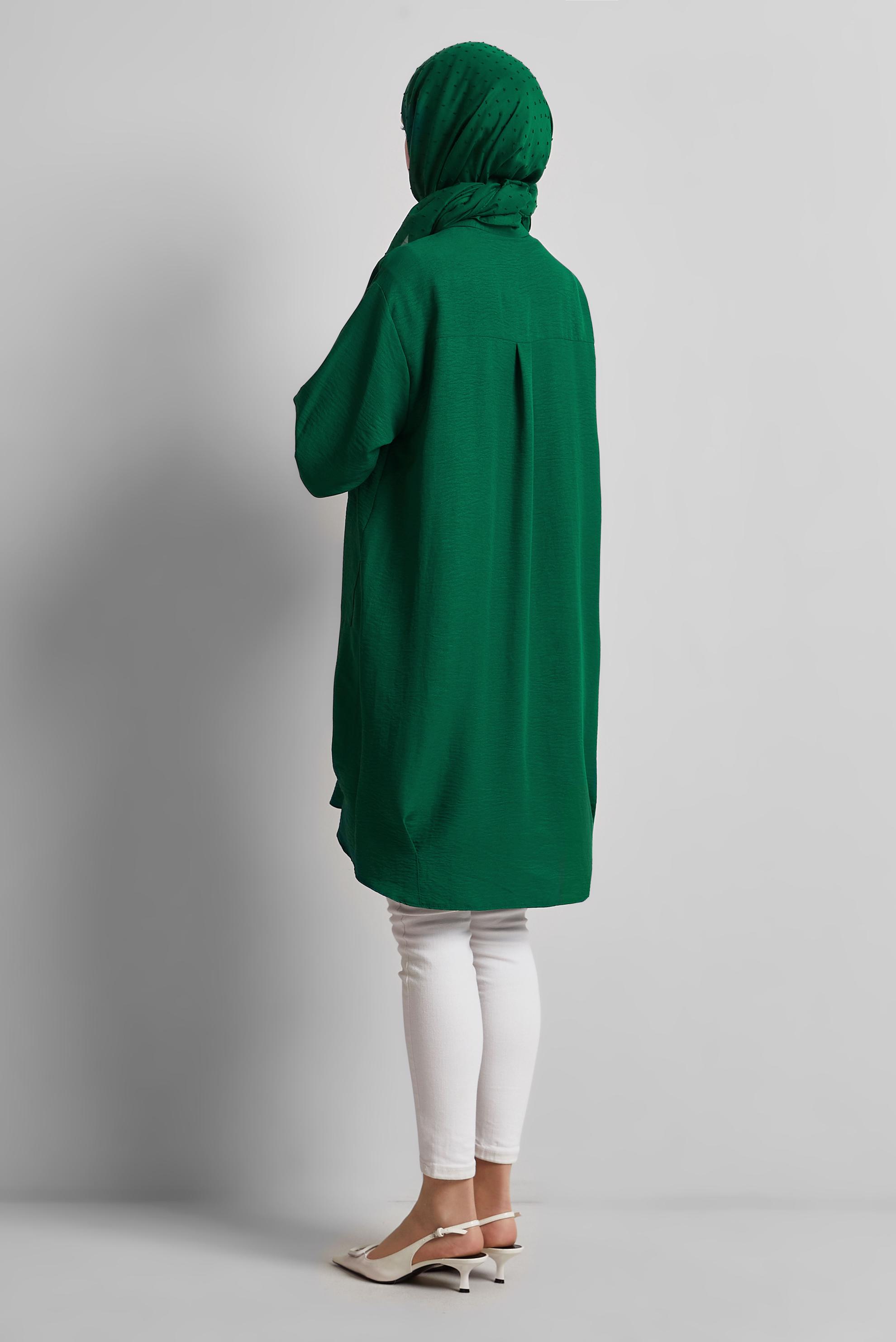 Tesettür giyim YEŞİL GÖMLEK YAKA TUNİK 45325