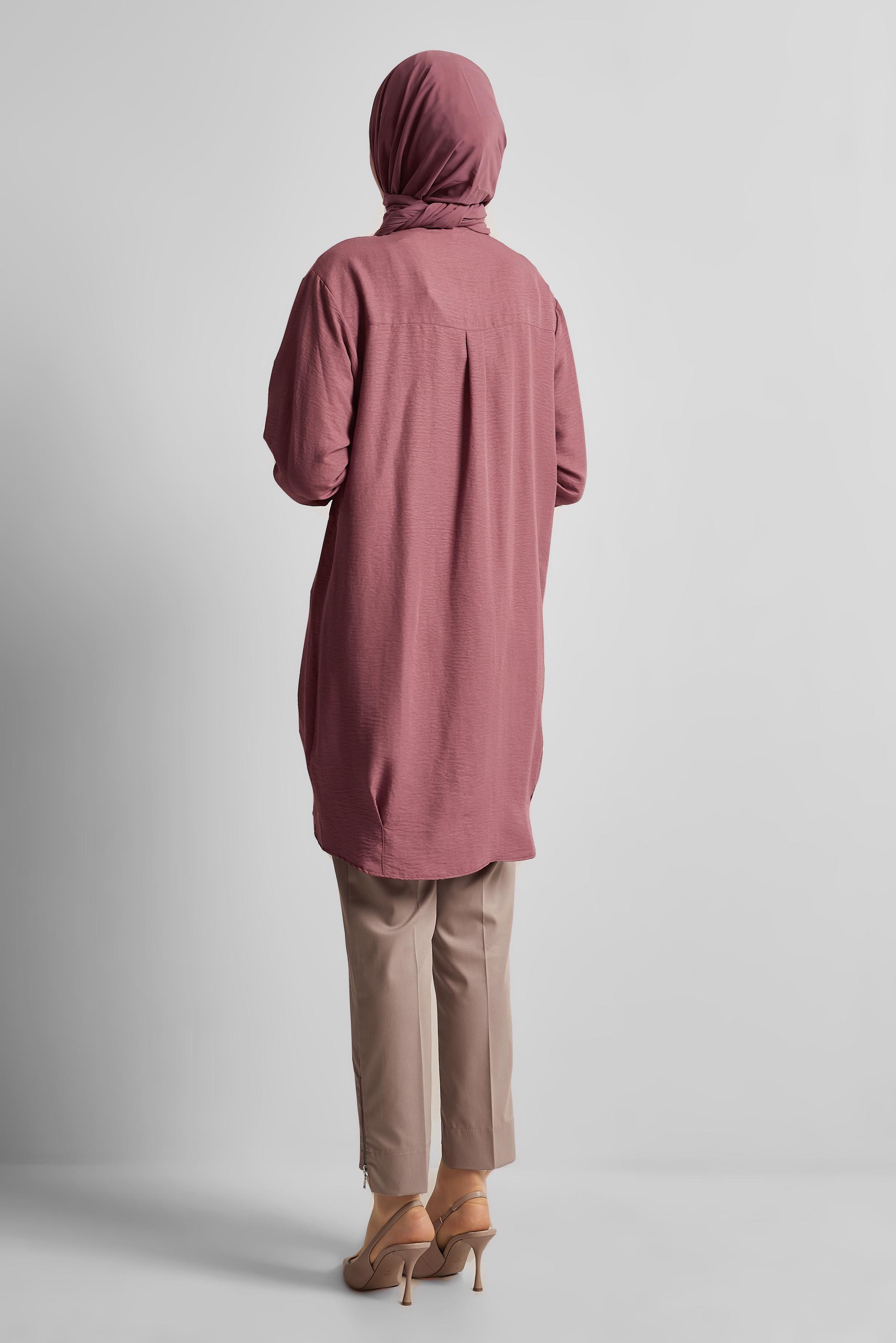 Tesettür giyim PEMBE GÖMLEK YAKA TUNİK 45325