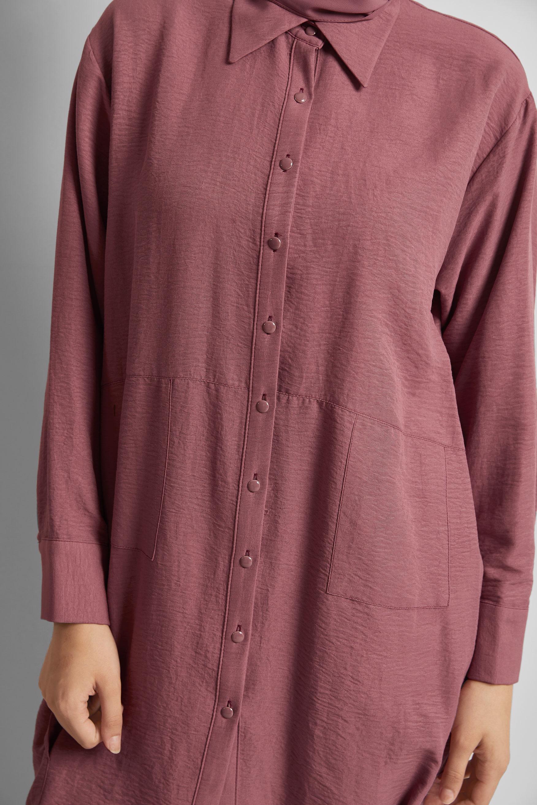 Tesettür giyim PEMBE GÖMLEK YAKA TUNİK 45325