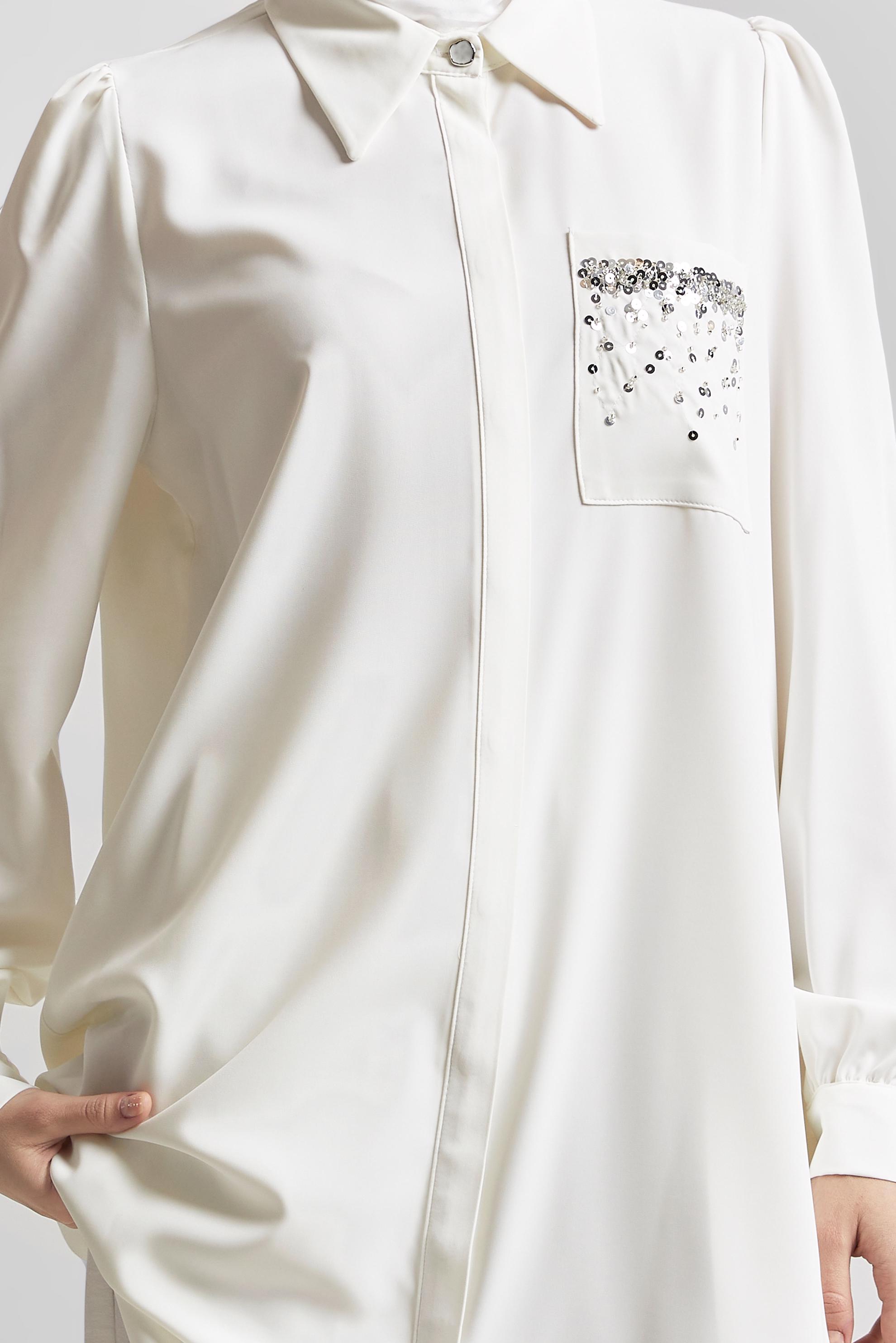 Tesettür giyim BEYAZ BONCUK İŞLEMELİ TUNİK 45326