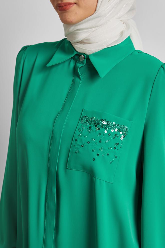 Vêtements hijab BLEU TUNIQUE BRODÉE DE PERLES 45326 - ALVİNA