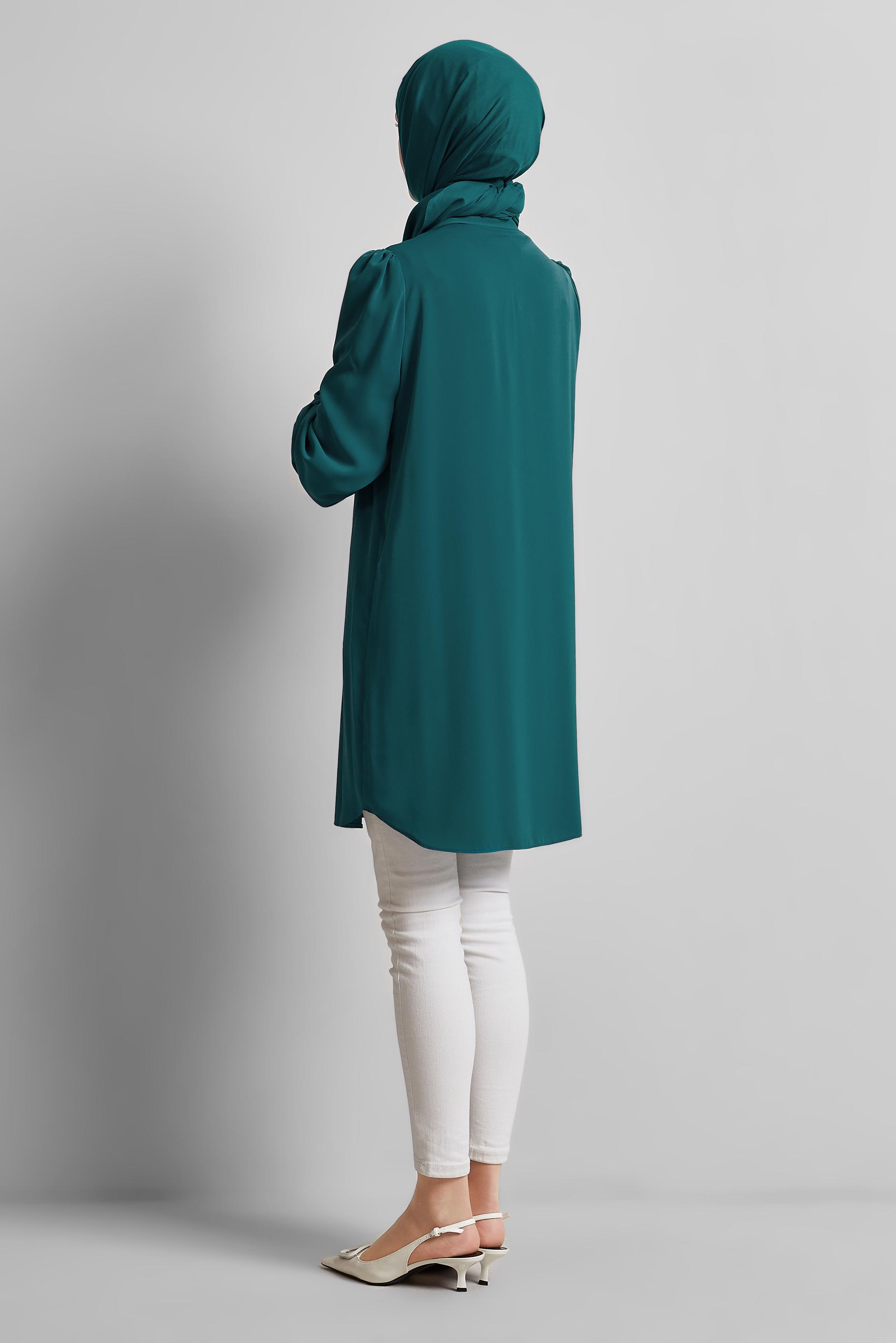 Tesettür giyim MAVİ BONCUK İŞLEMELİ TUNİK 45326