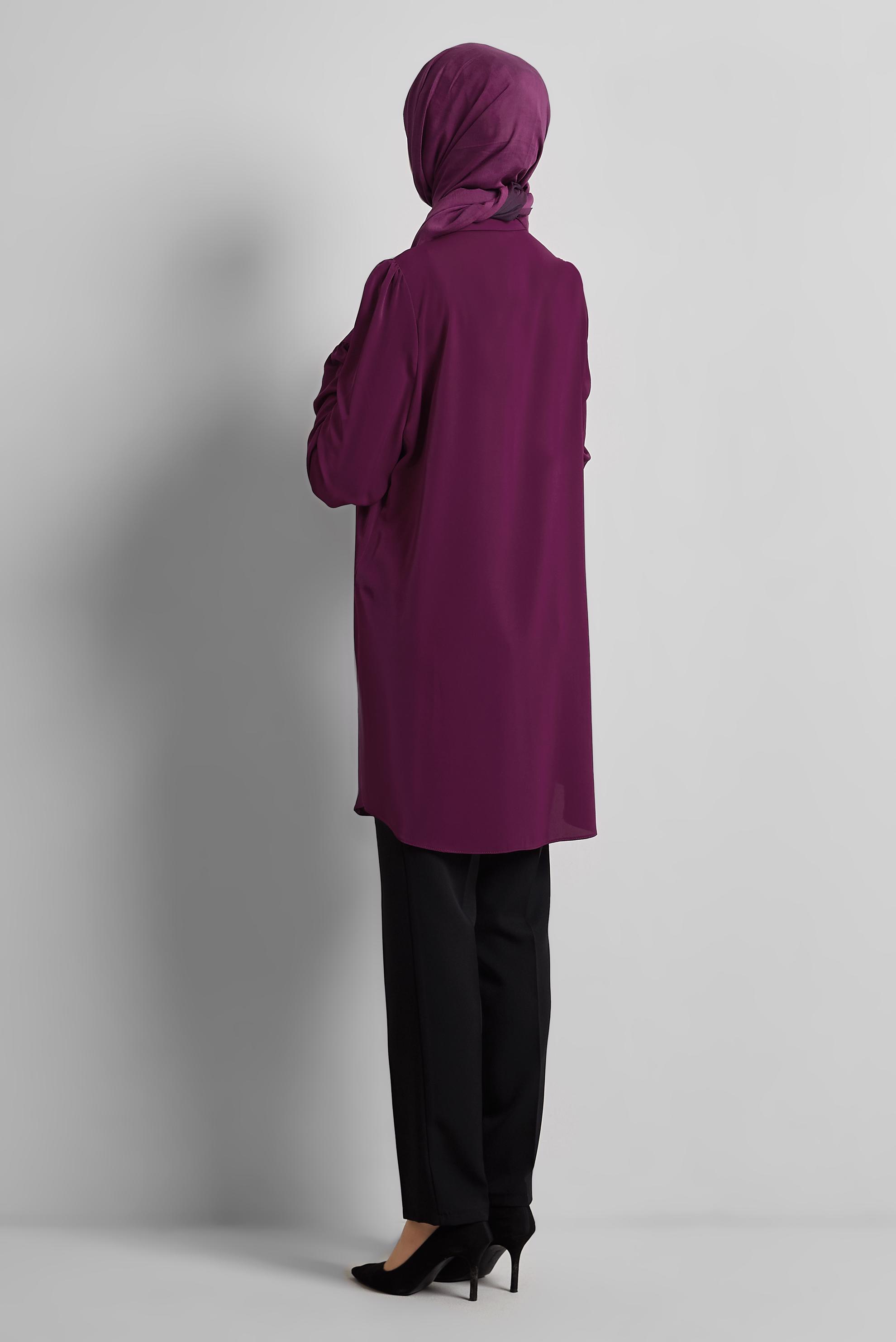 Tesettür giyim MOR BONCUK İŞLEMELİ TUNİK 45326