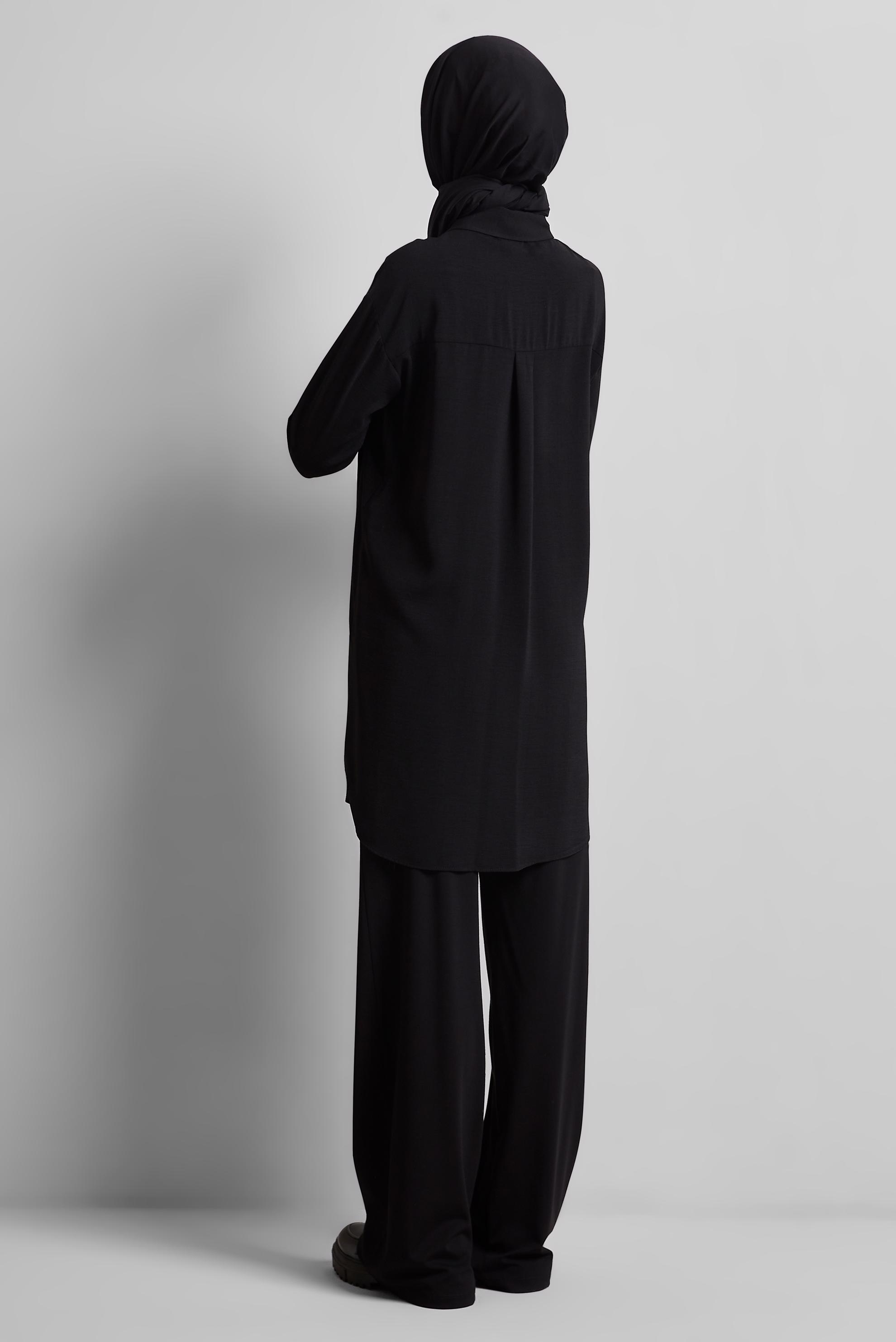 Tesettür giyim SİYAH GÖMLEK YAKA TUNİK 45328