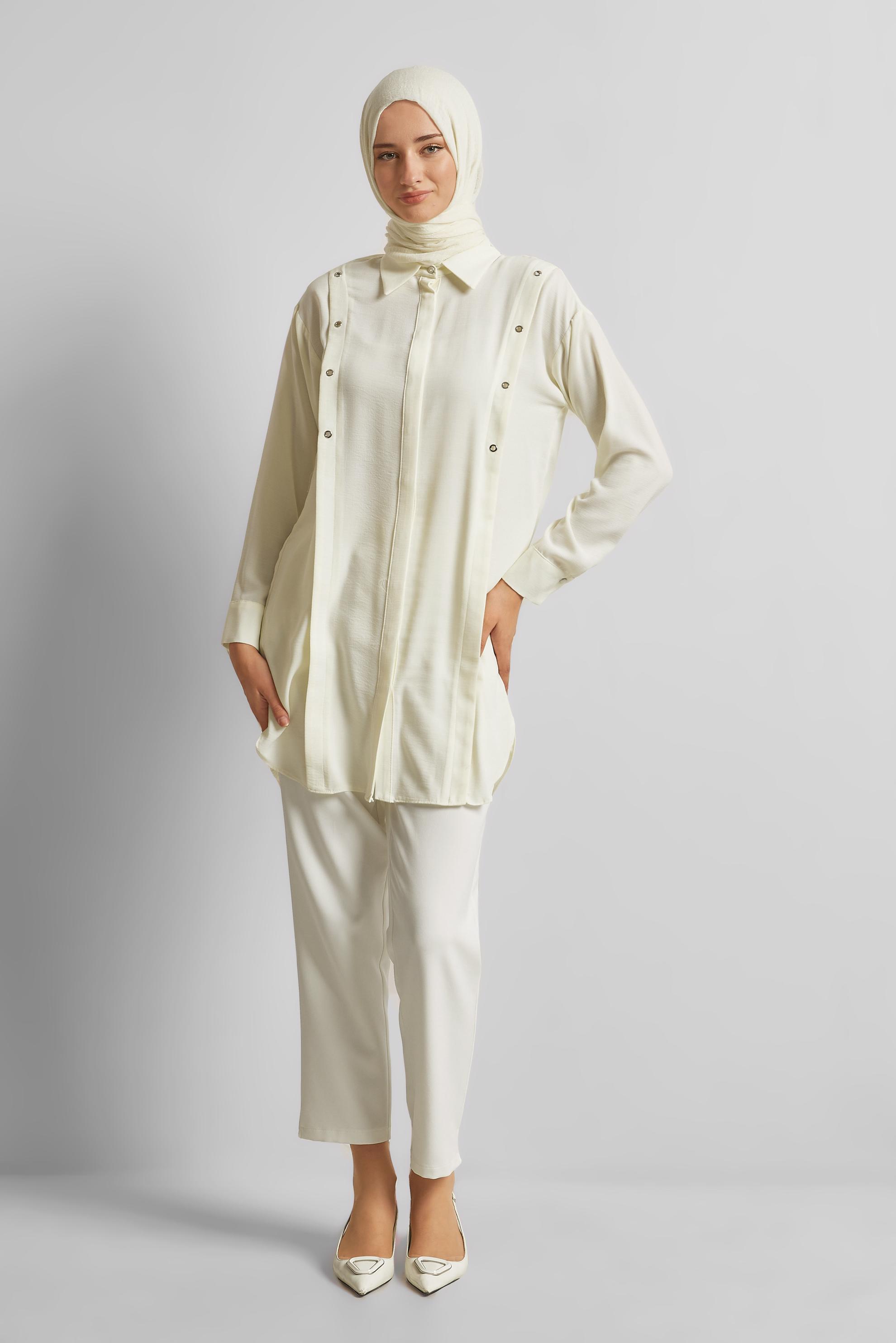 Tesettür giyim BEYAZ GÖMLEK YAKA TUNİK 45328