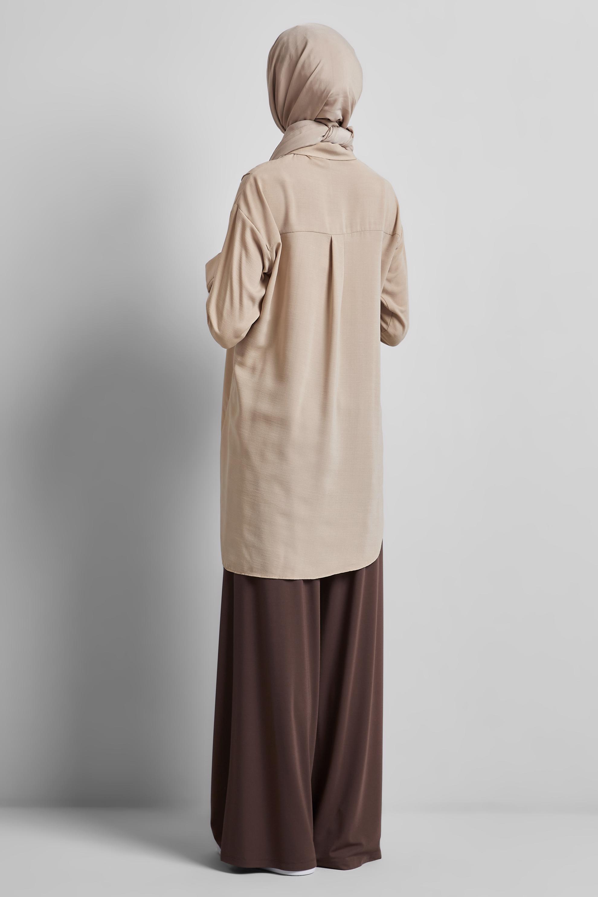 Tesettür giyim BEJ GÖMLEK YAKA TUNİK 45328
