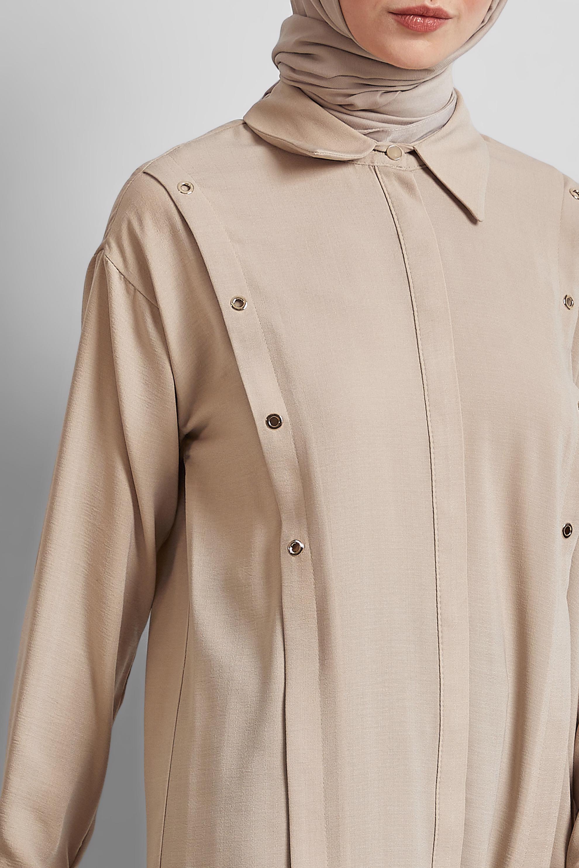 Tesettür giyim BEJ GÖMLEK YAKA TUNİK 45328