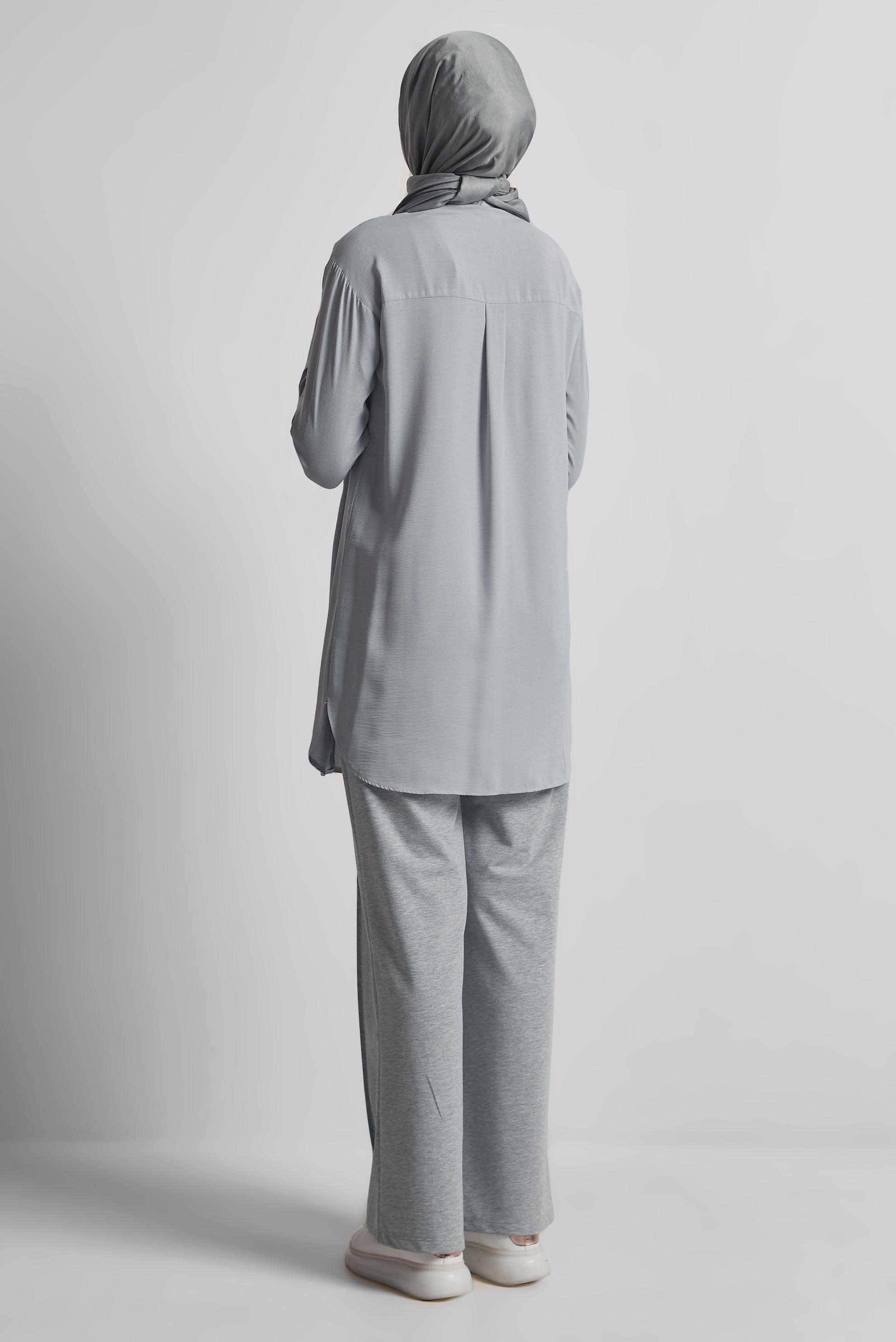 Tesettür giyim GRİ GÖMLEK YAKA TUNİK 45328