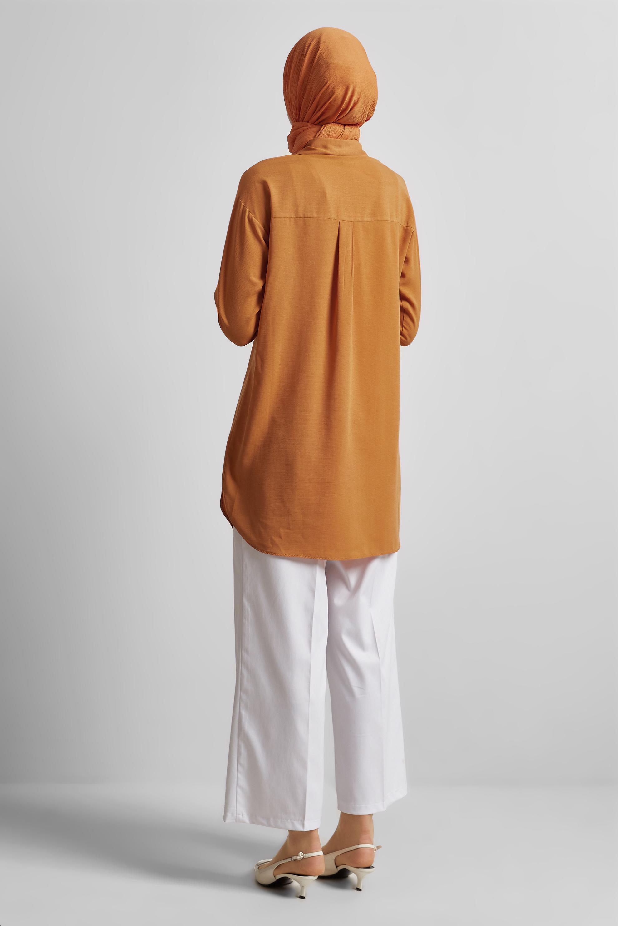 Tesettür giyim TURUNCU GÖMLEK YAKA TUNİK 45328