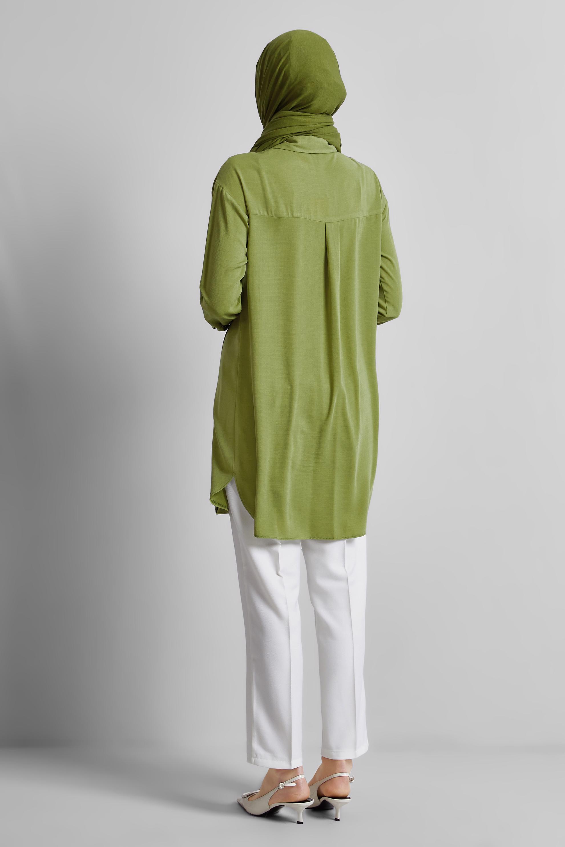 Tesettür giyim YEŞİL GÖMLEK YAKA TUNİK 45328