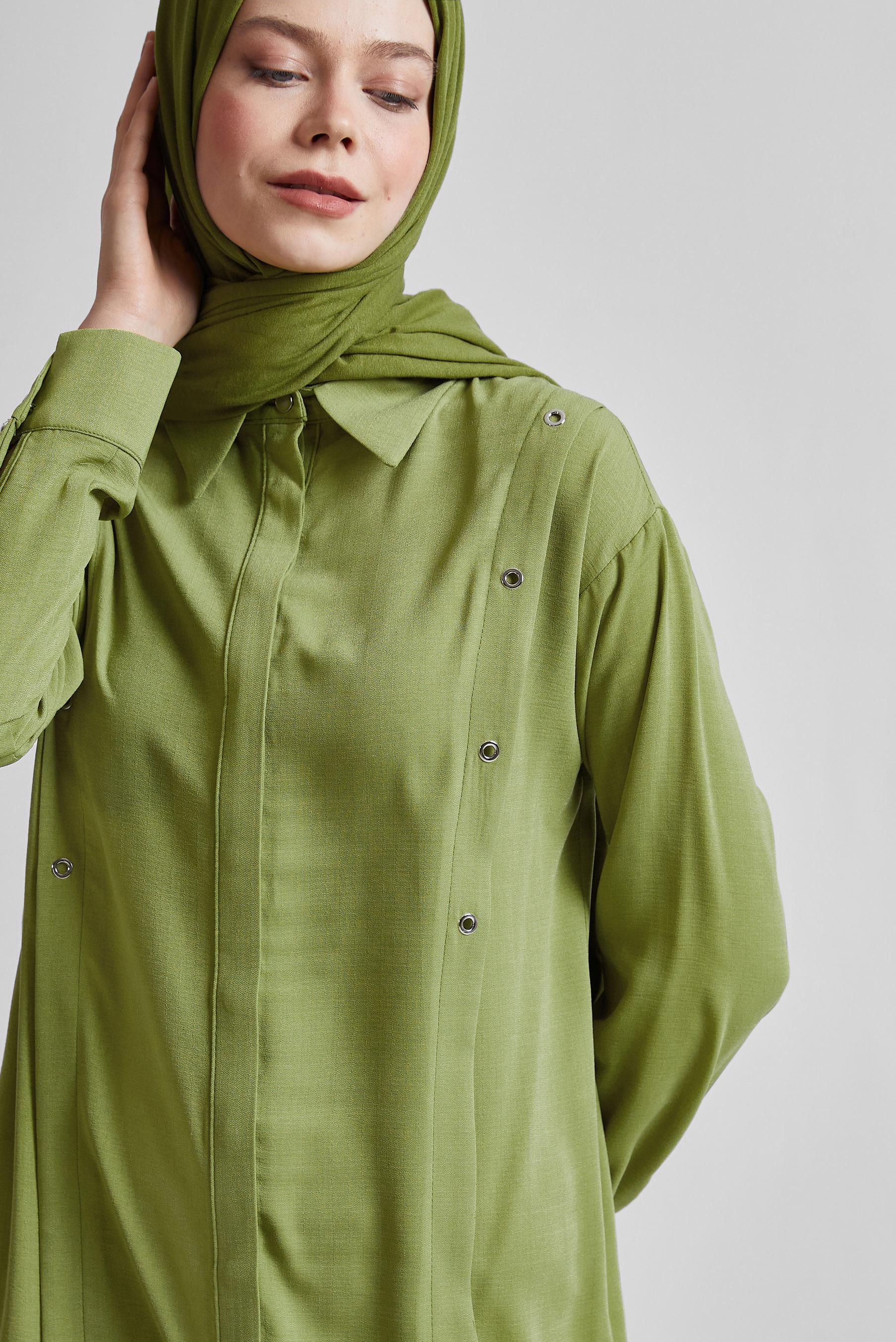 Tesettür giyim YEŞİL GÖMLEK YAKA TUNİK 45328
