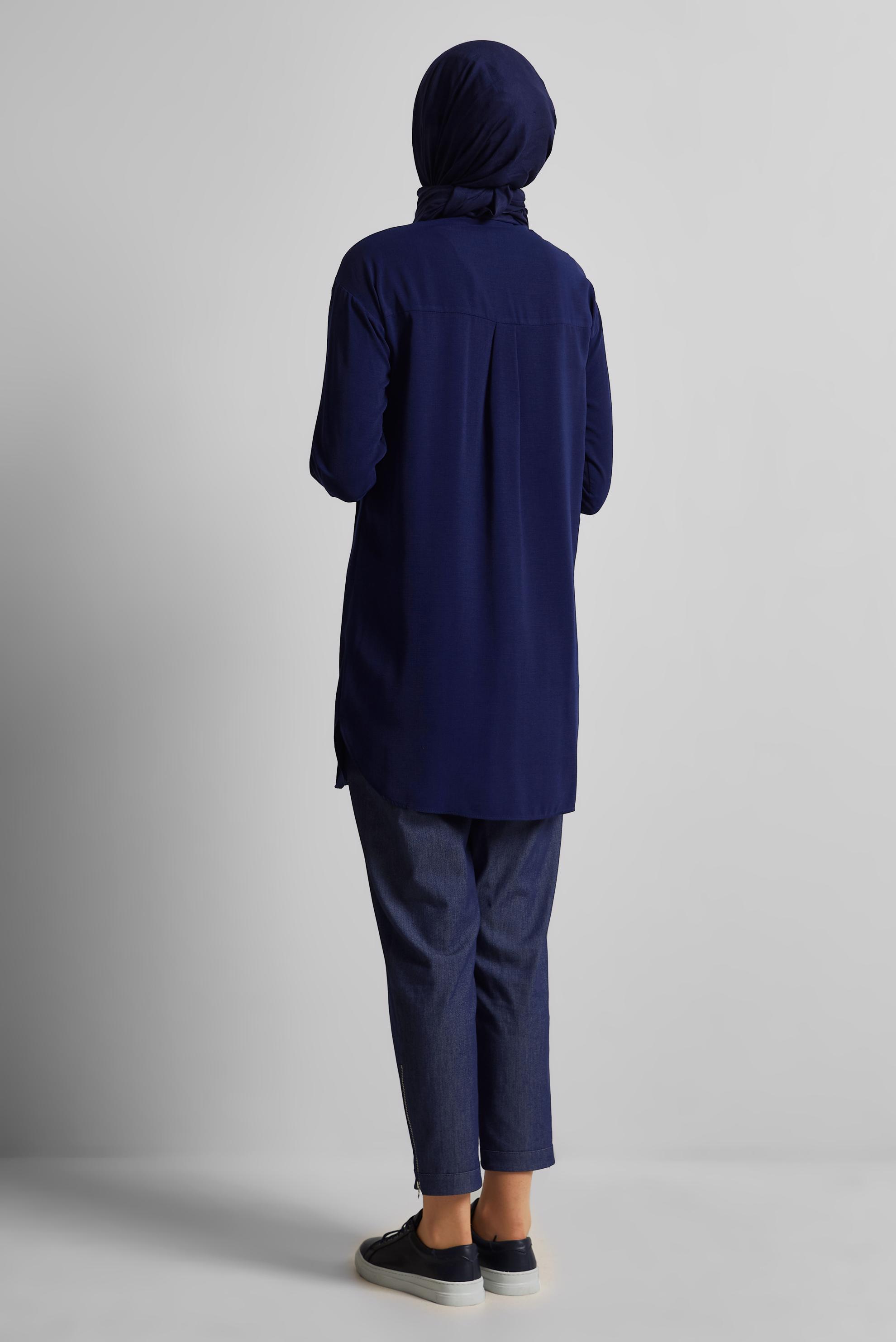 Tesettür giyim LACİVERT GÖMLEK YAKA TUNİK 45328