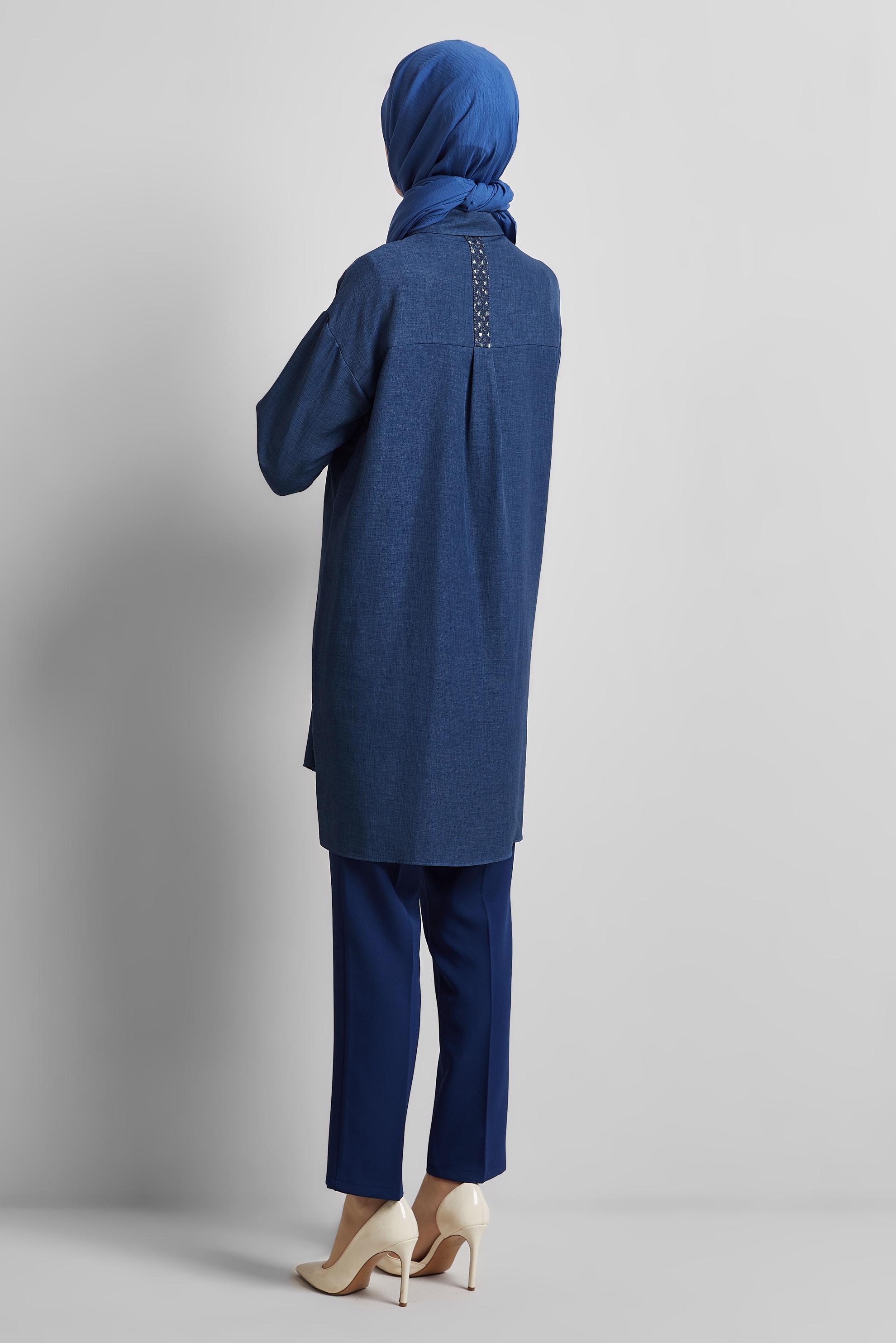 Tesettür giyim LACİVERT GÖMLEK YAKA TESETTÜR TUNİK 45334 