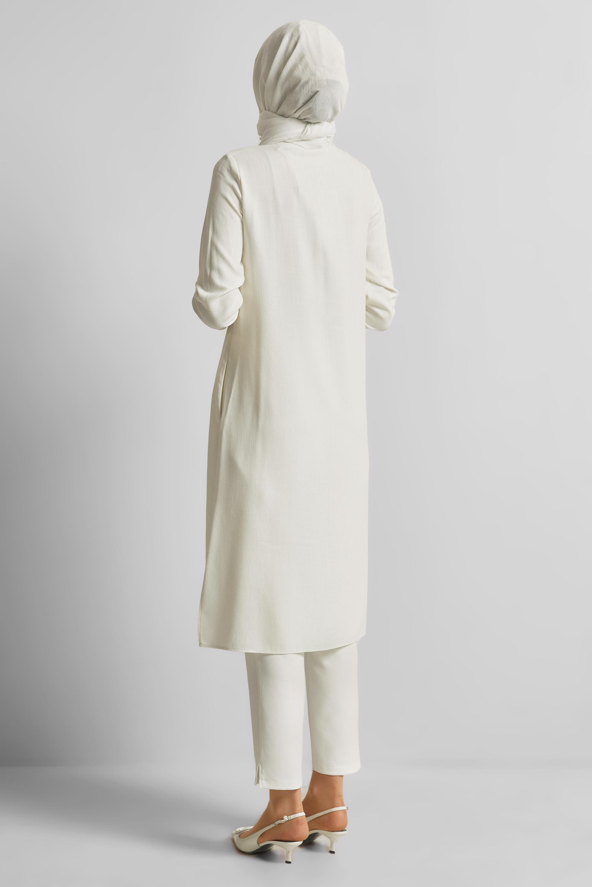 Tesettür giyim BEYAZ GÖMLEK YAKA UZUN TUNİK 45346