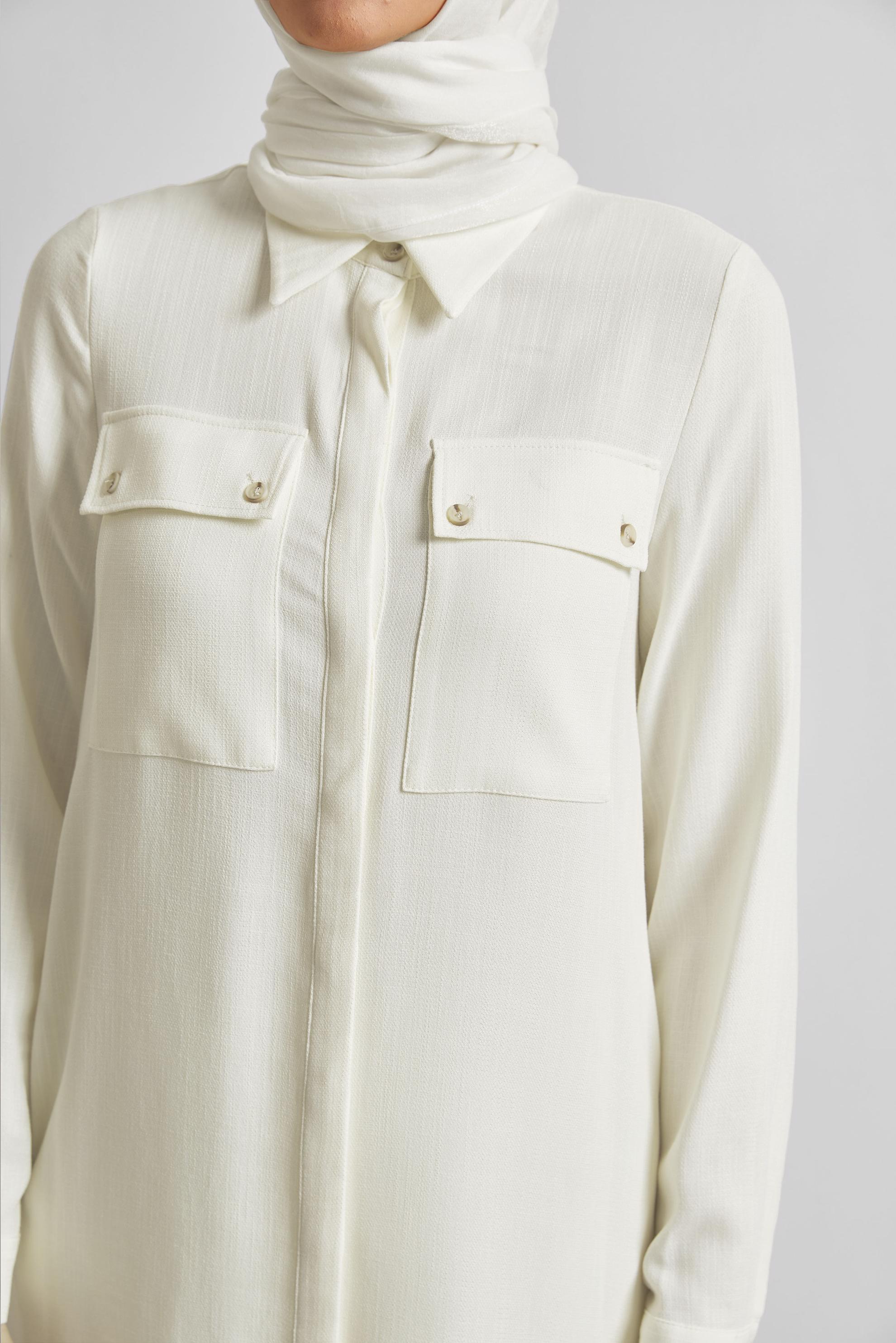 Tesettür giyim BEYAZ GÖMLEK YAKA UZUN TUNİK 45346