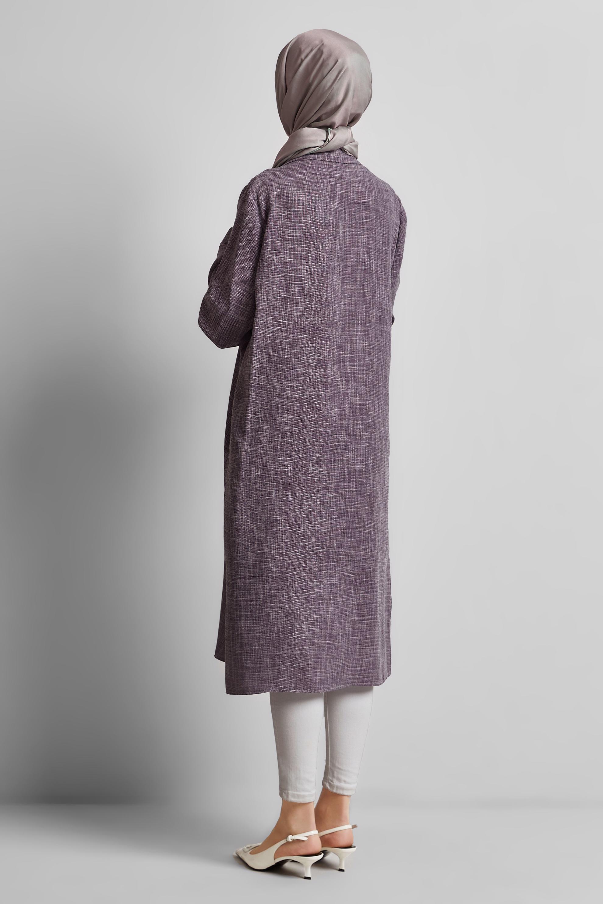Tesettür giyim MOR GÖMLEK YAKA UZUN TUNİK 45346