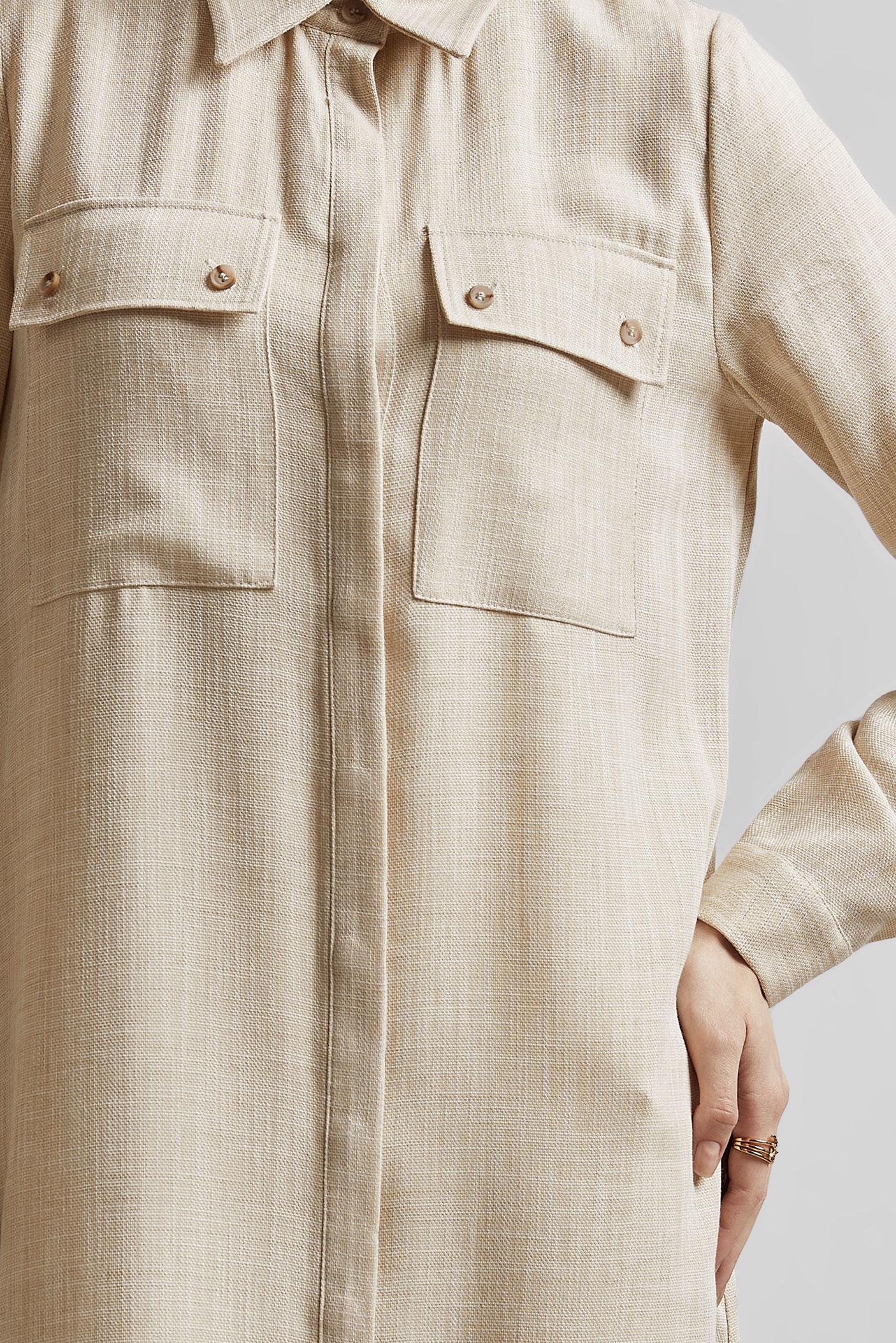 Tesettür giyim BEJ GÖMLEK YAKA UZUN TUNİK 45346