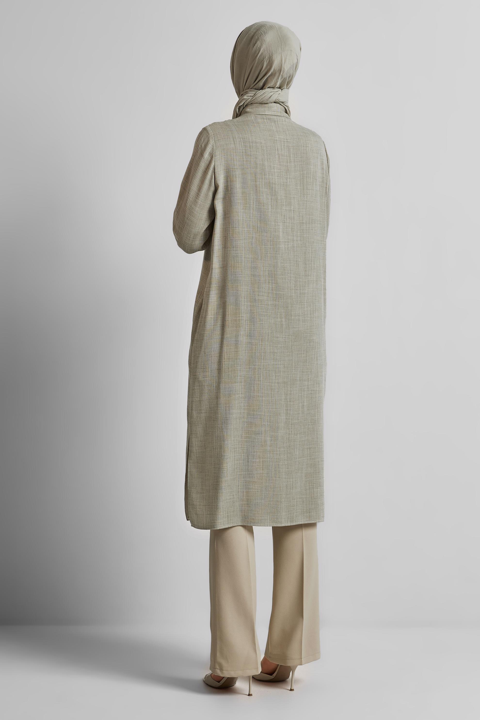 Tesettür giyim HAKİ GÖMLEK YAKA UZUN TUNİK 45346