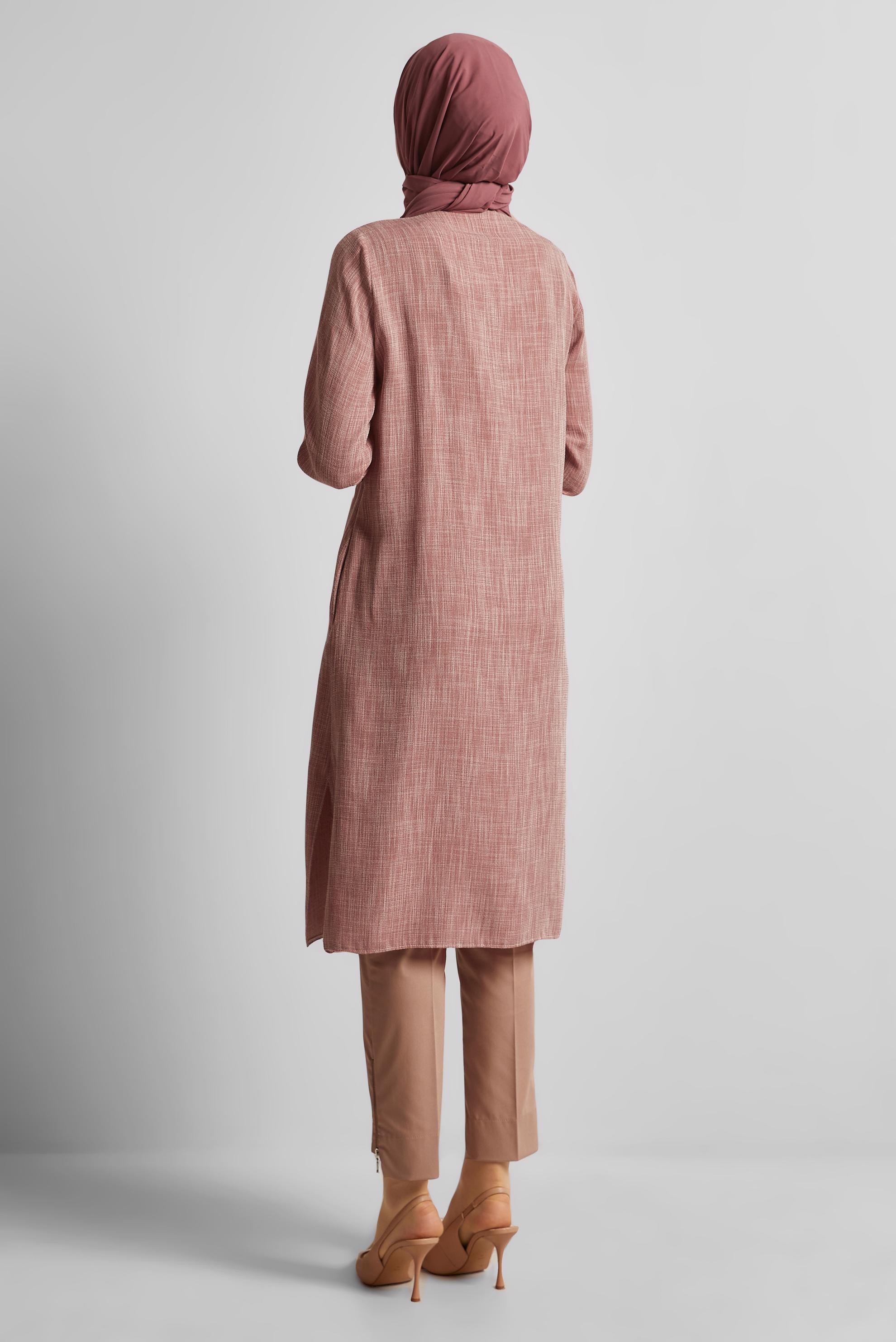 Tesettür giyim TURUNCU GÖMLEK YAKA UZUN TUNİK 45346