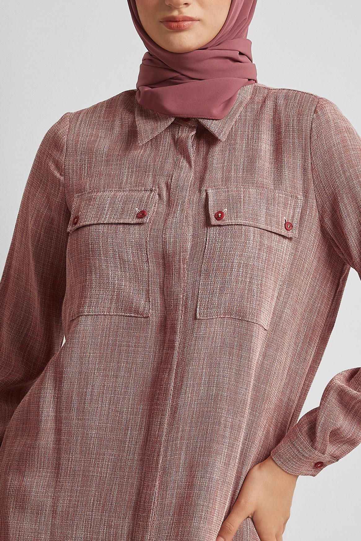 Tesettür giyim TURUNCU GÖMLEK YAKA UZUN TUNİK 45346