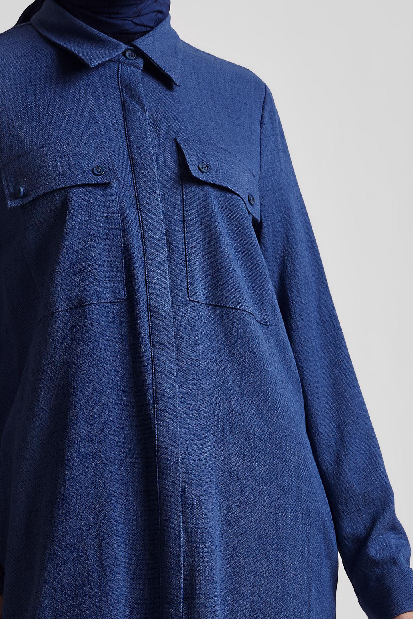 Tesettür giyim LACİVERT GÖMLEK YAKA UZUN TUNİK 45346