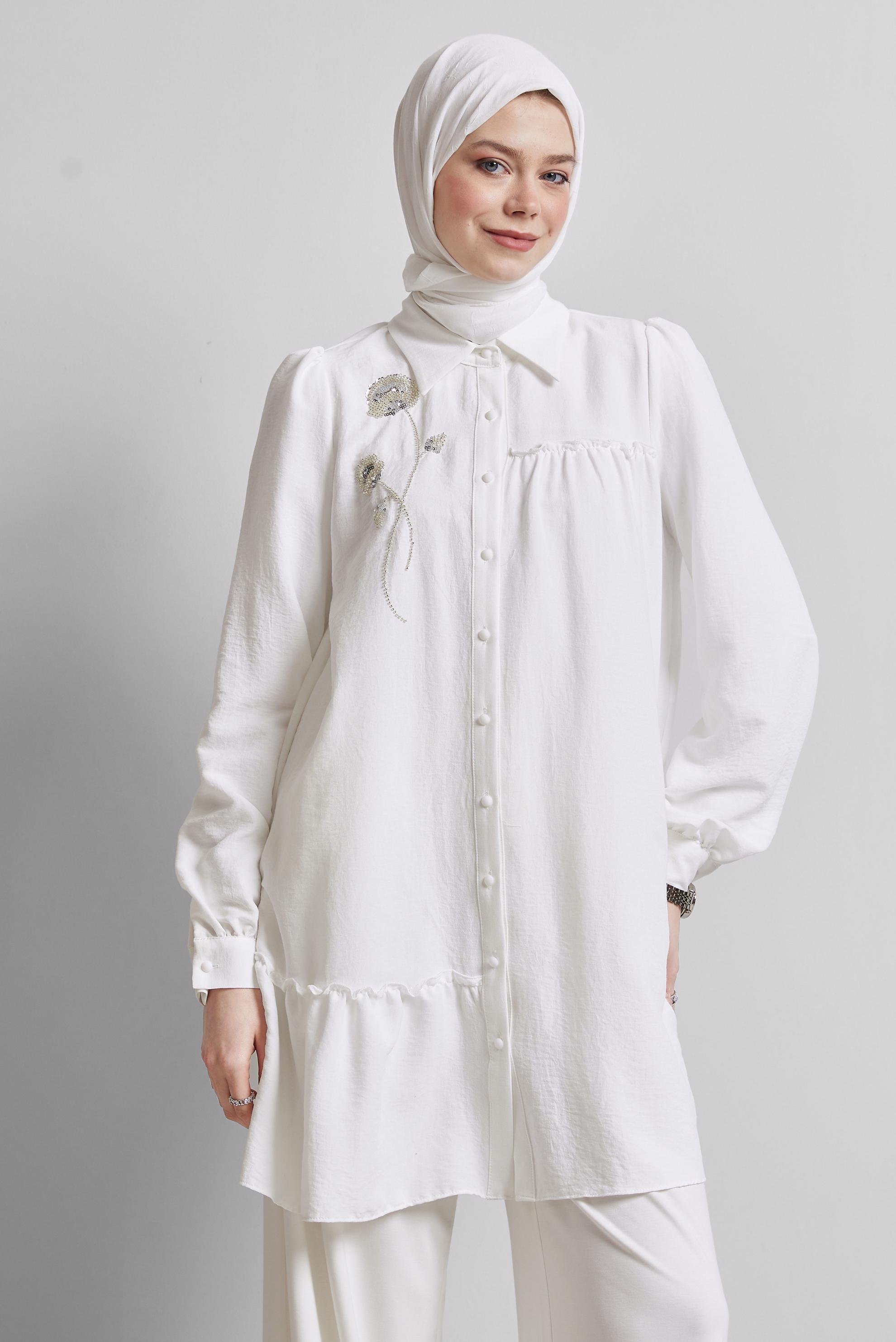 Hijab clothing WHITE EMBROIDERY DETAILED TUNIC 45347