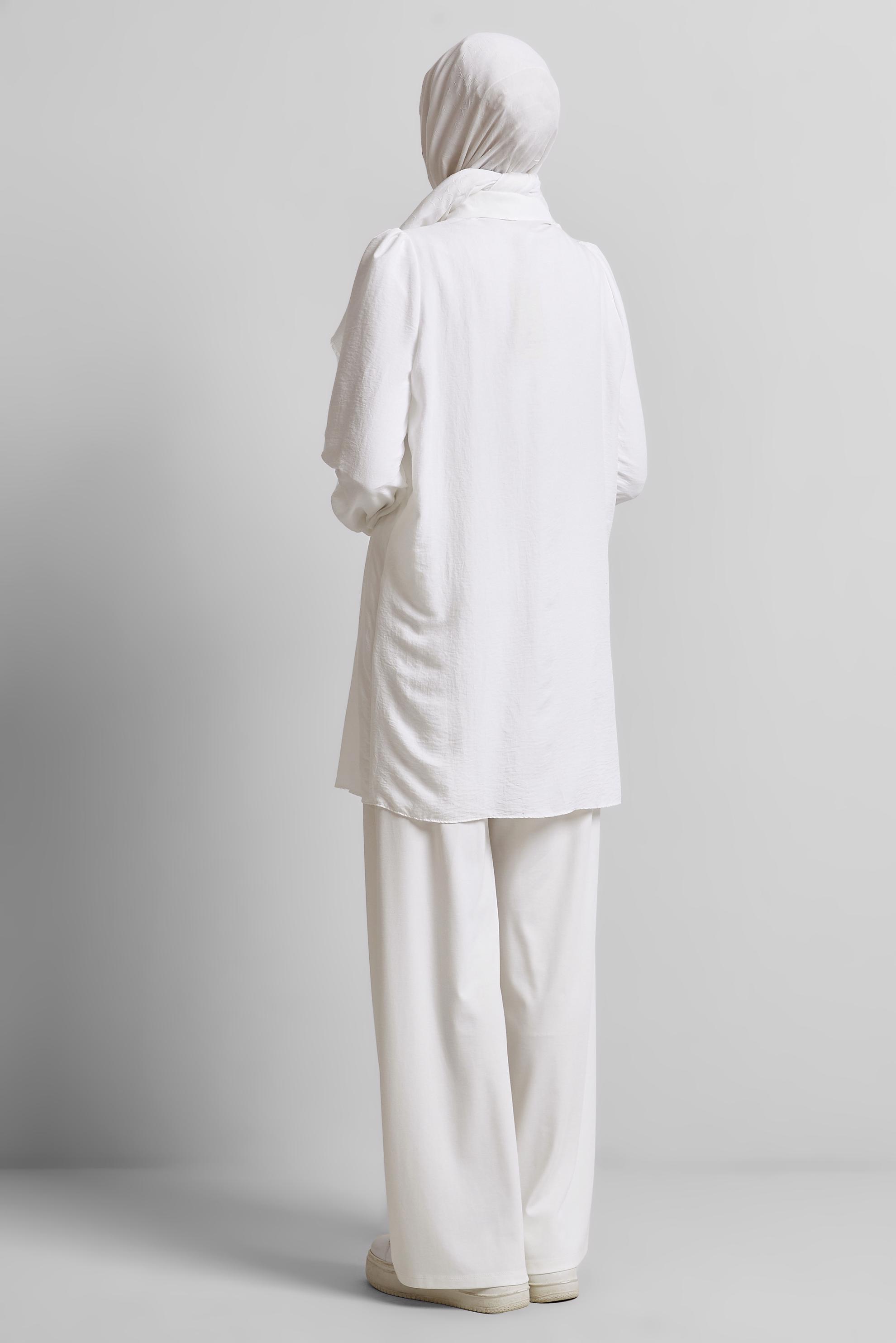 Hijab clothing WHITE EMBROIDERY DETAILED TUNIC 45347