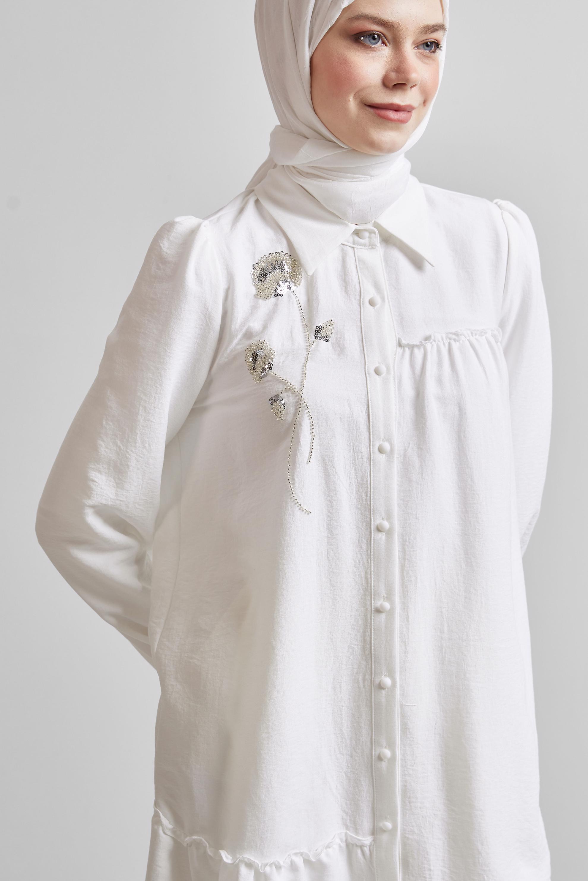 Hijab clothing WHITE EMBROIDERY DETAILED TUNIC 45347